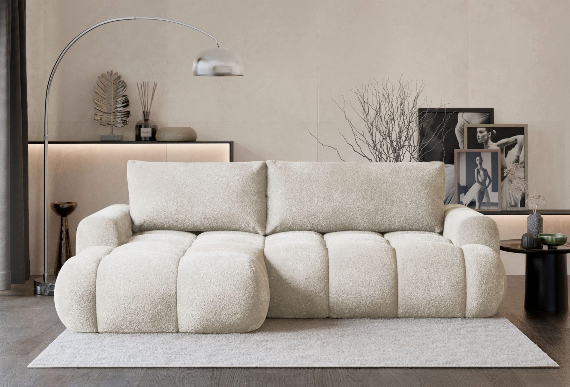 Selsey Ecksofa OMBO MINI, Ecksofa mit Schlaffunktion & Bettkasten, Bouclé, 246 cm