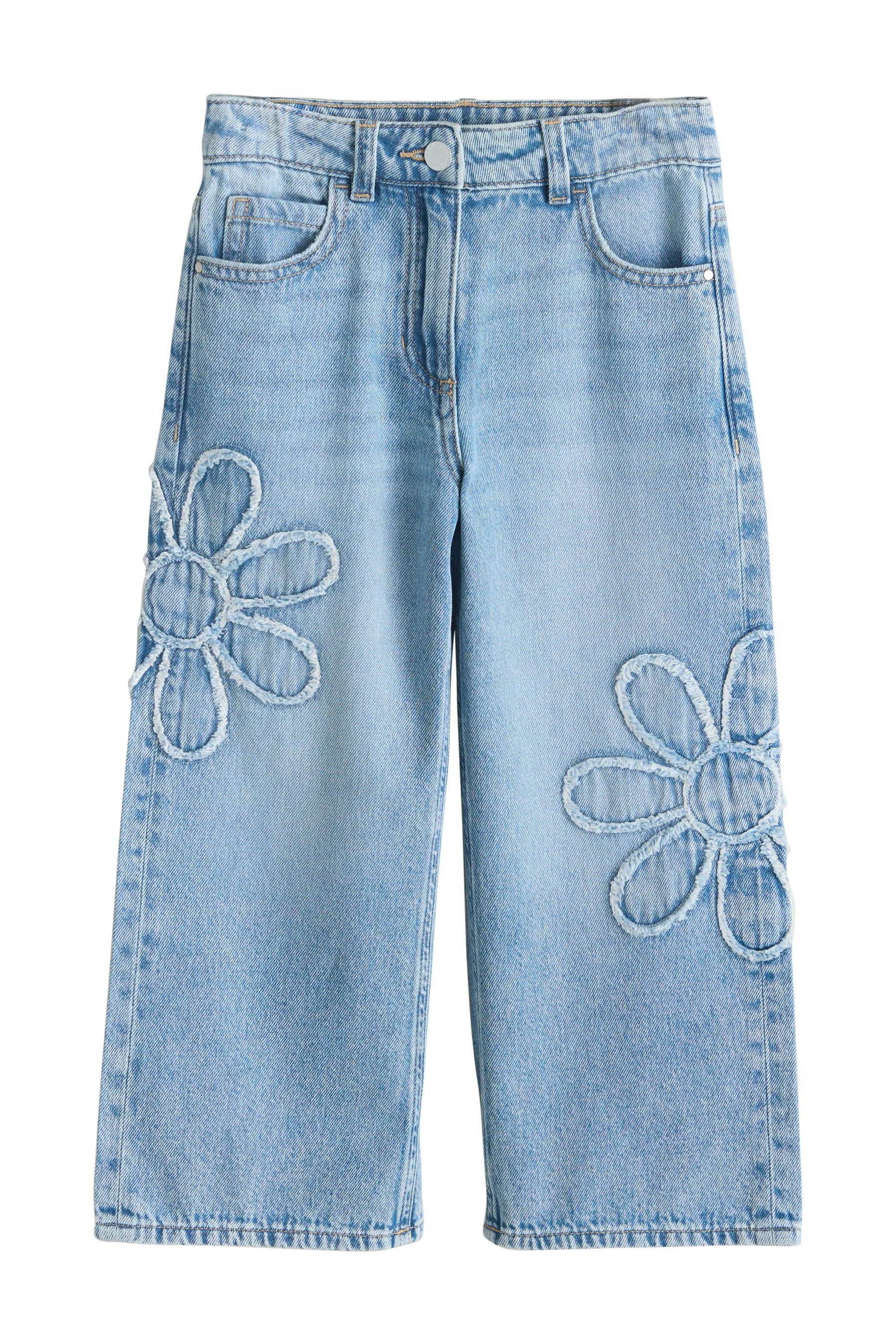 Next Weite Jeans Jeans mit weitem Bein und Blumen-Applikation (1-tlg)