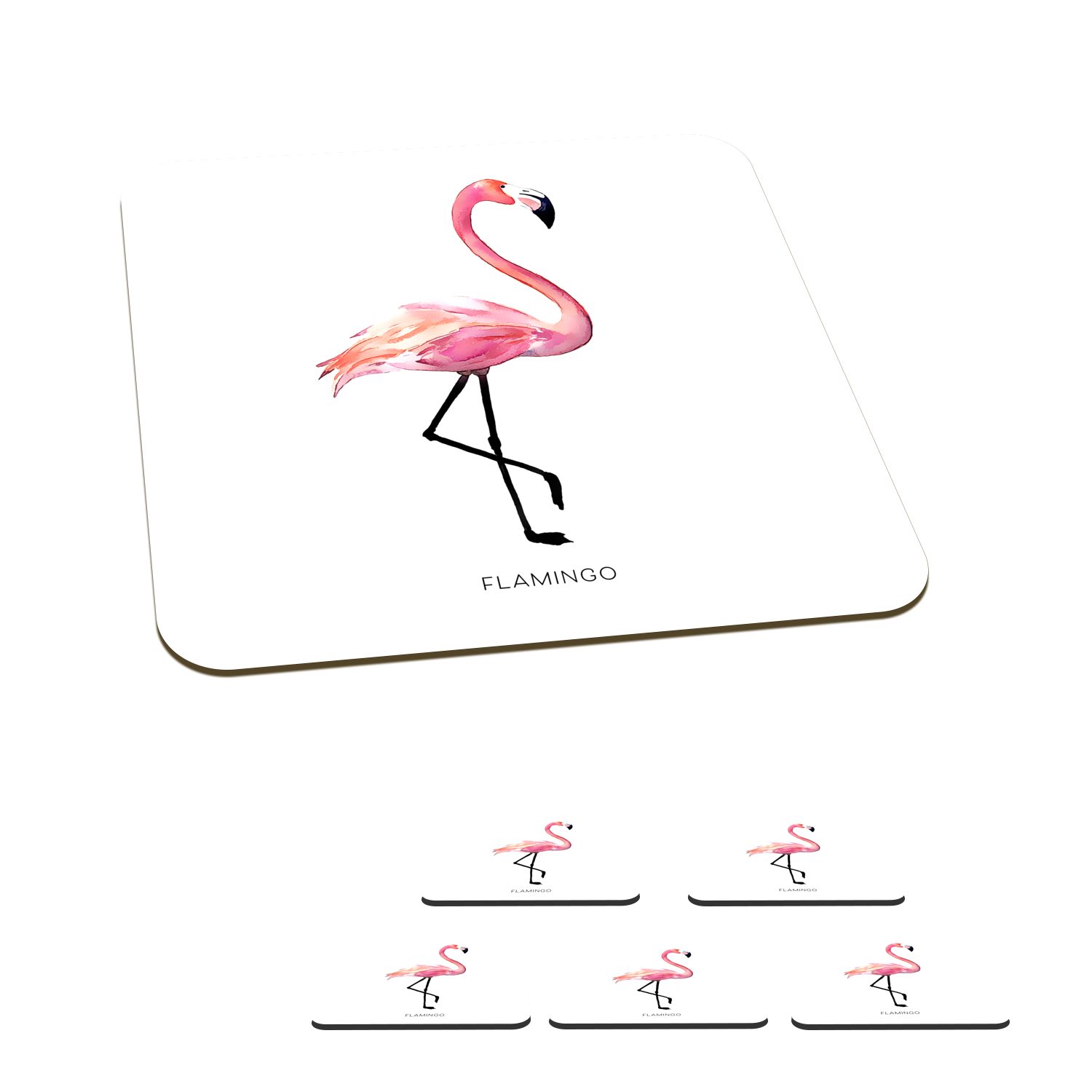 MuchoWow Glasuntersetzer Flamingo - Aquarell - Rosa, Zubehör für Gläser, 6-tlg., Glasuntersetzer, Tischuntersetzer, Korkuntersetzer, Untersetzer, Tasse