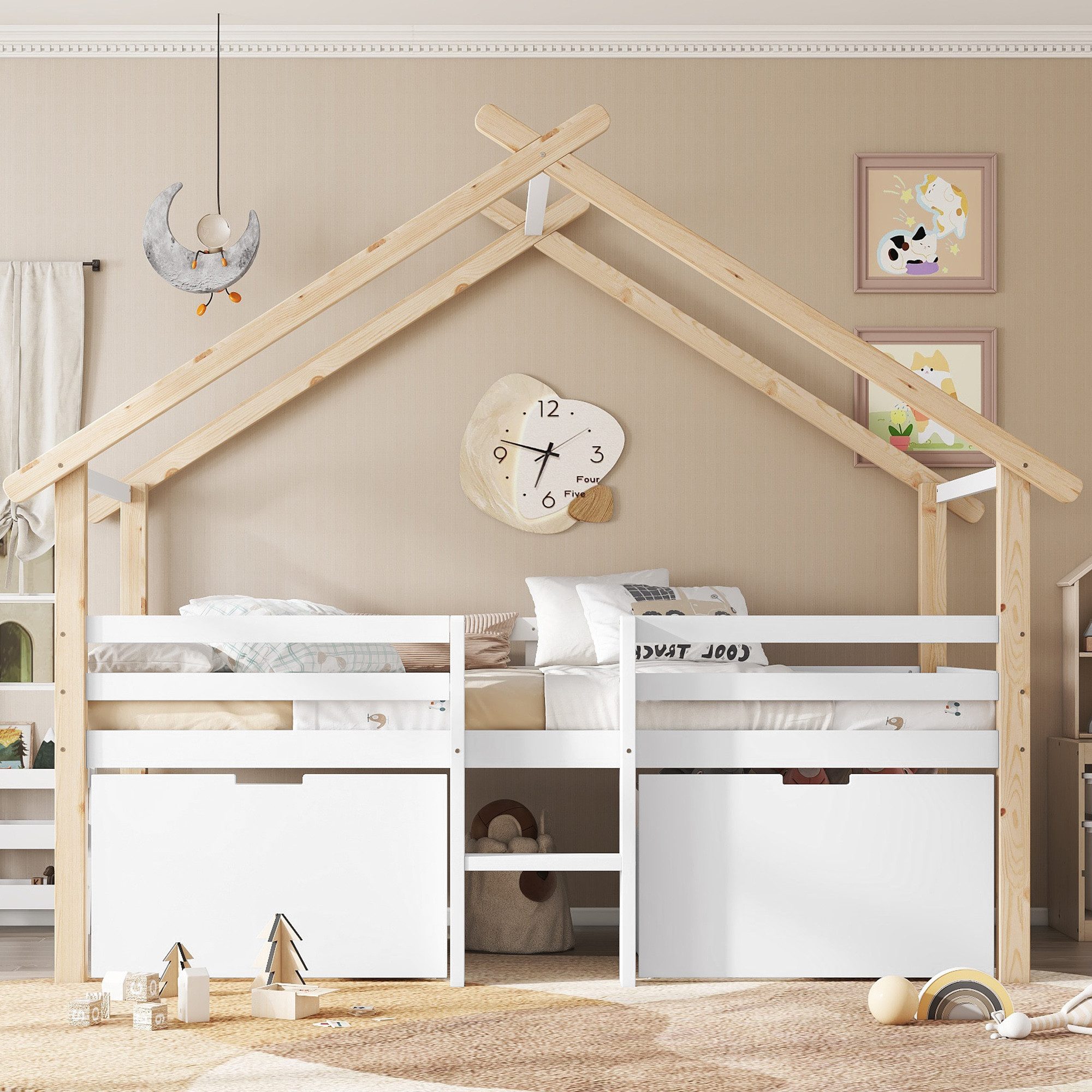 Flieks Kinderbett, Hausbett Halbhohes Bett 90x200cm günstig online kaufen