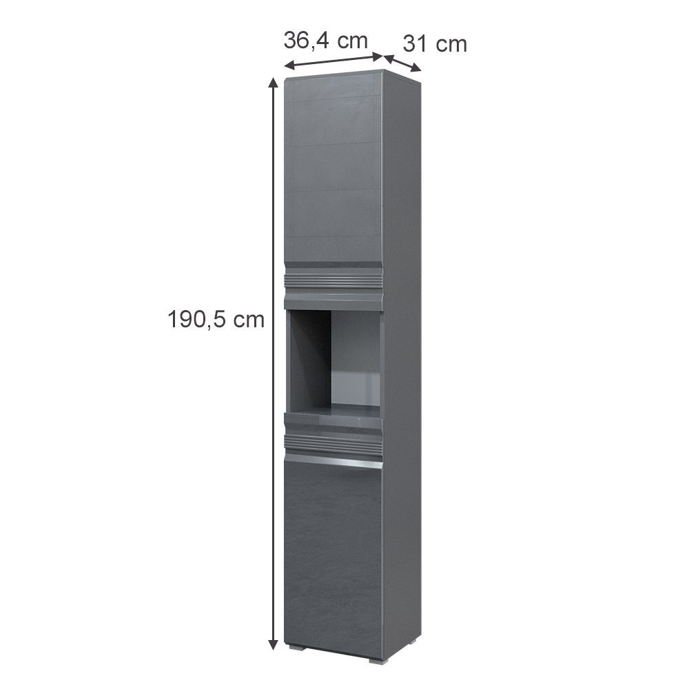 Vicco Hochschrank Fredd, Anthrazit Hochglanz, 36 x 190.5 cm (1-St)