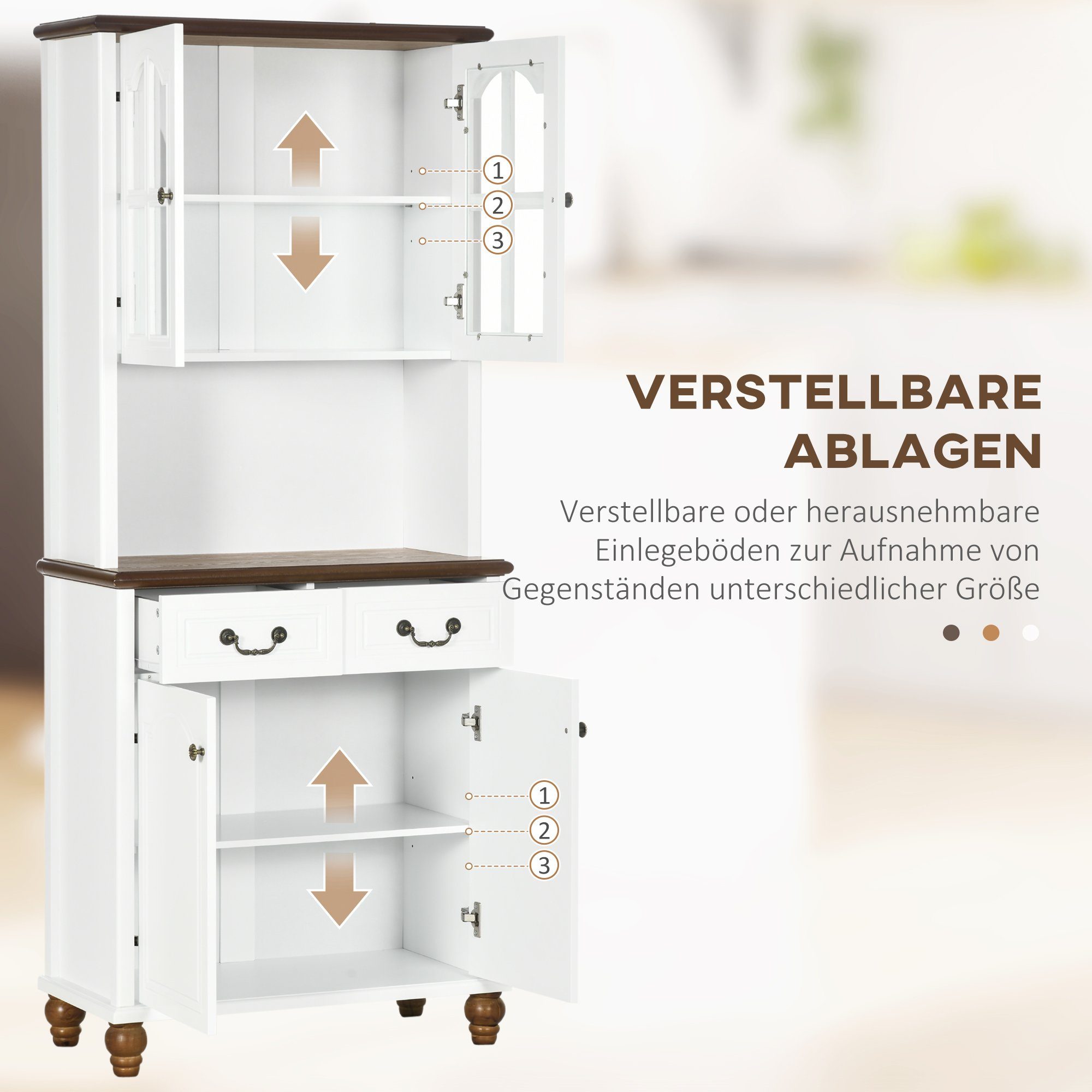 HOMCOM Küchenhochschrank Mit 3 Türen & Schublade – Schwarz, 60x40x180 Cm, Mit Offenen Regalen & Mikrowellenablage