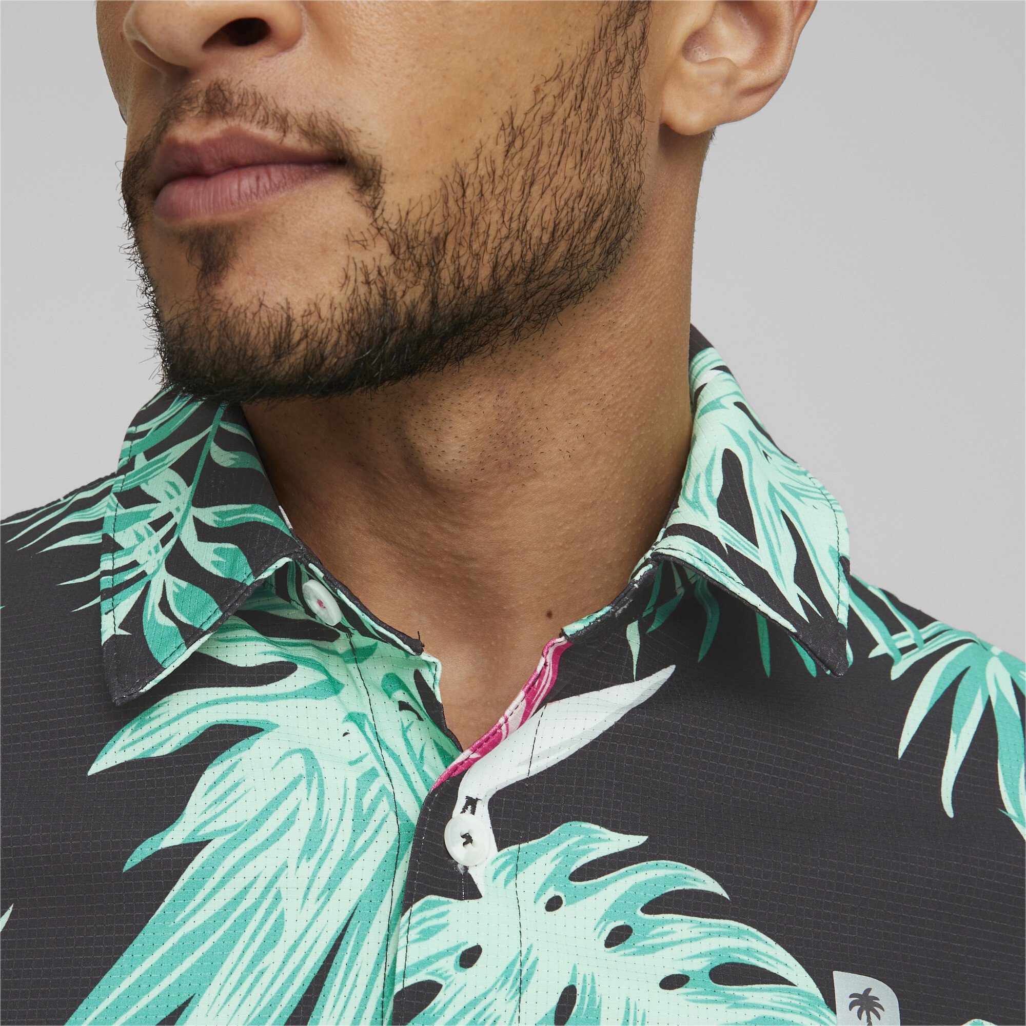 Golfhemd Button-Down Poloshirt PUMA PUMA x Herren Palm Crew Tree Paradise