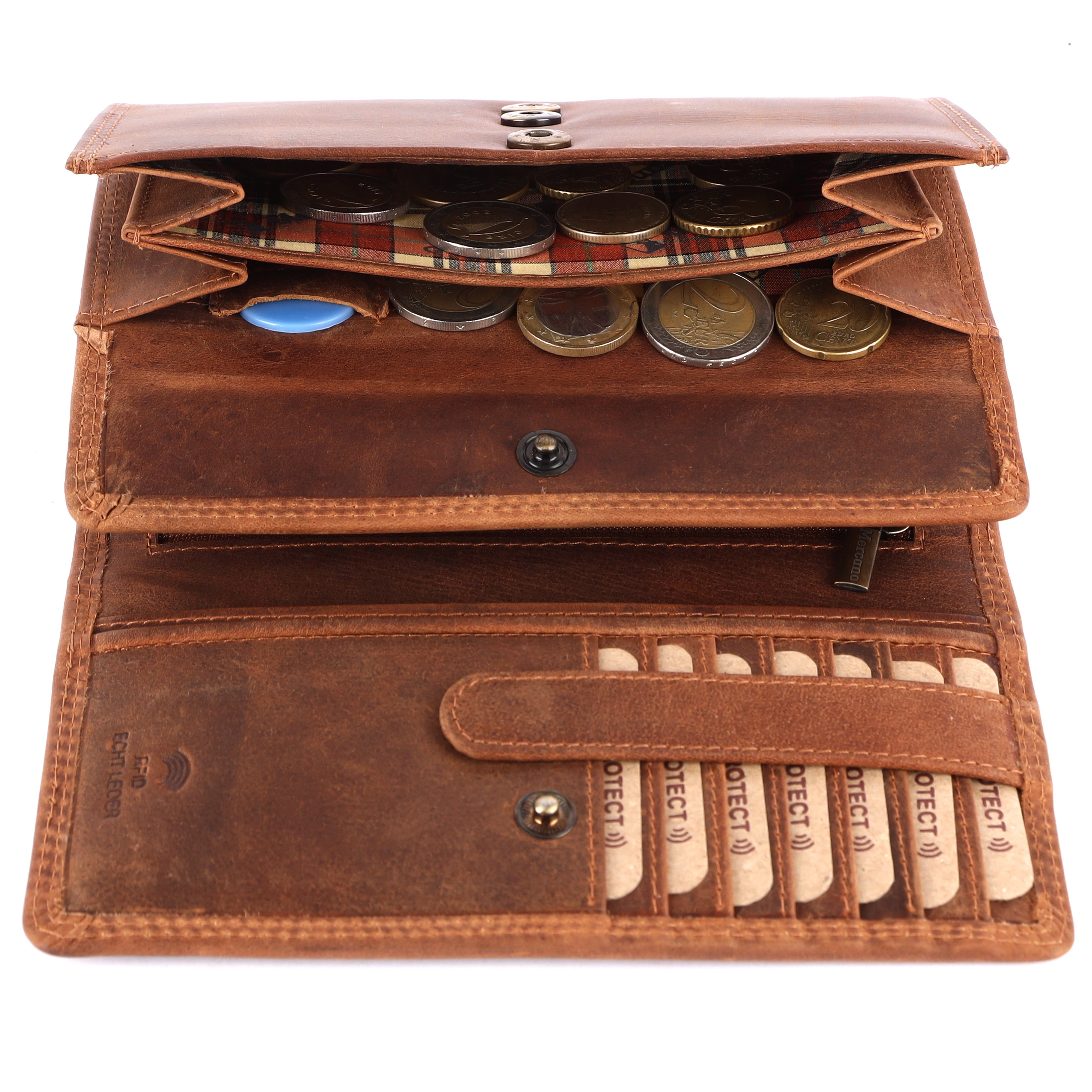 Geschenkbox Doppelnaht, Leder 100% Vintage RFID-Schutz Damen, für aus inkl. Mercano & mit Geldbörse