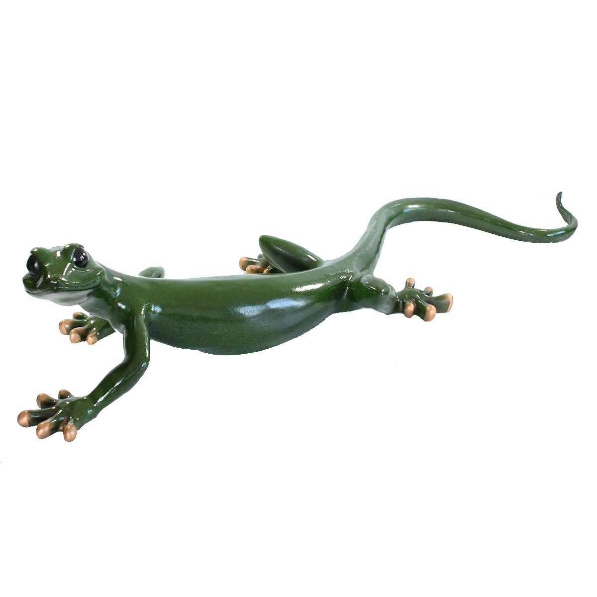 Deko grüne Figur Handbemalt, Salamander glänzende Tierfigur XL Wanddeko Reptil Oberfläche, Gartenfigur Wanddeko, Echse Figur colourliving