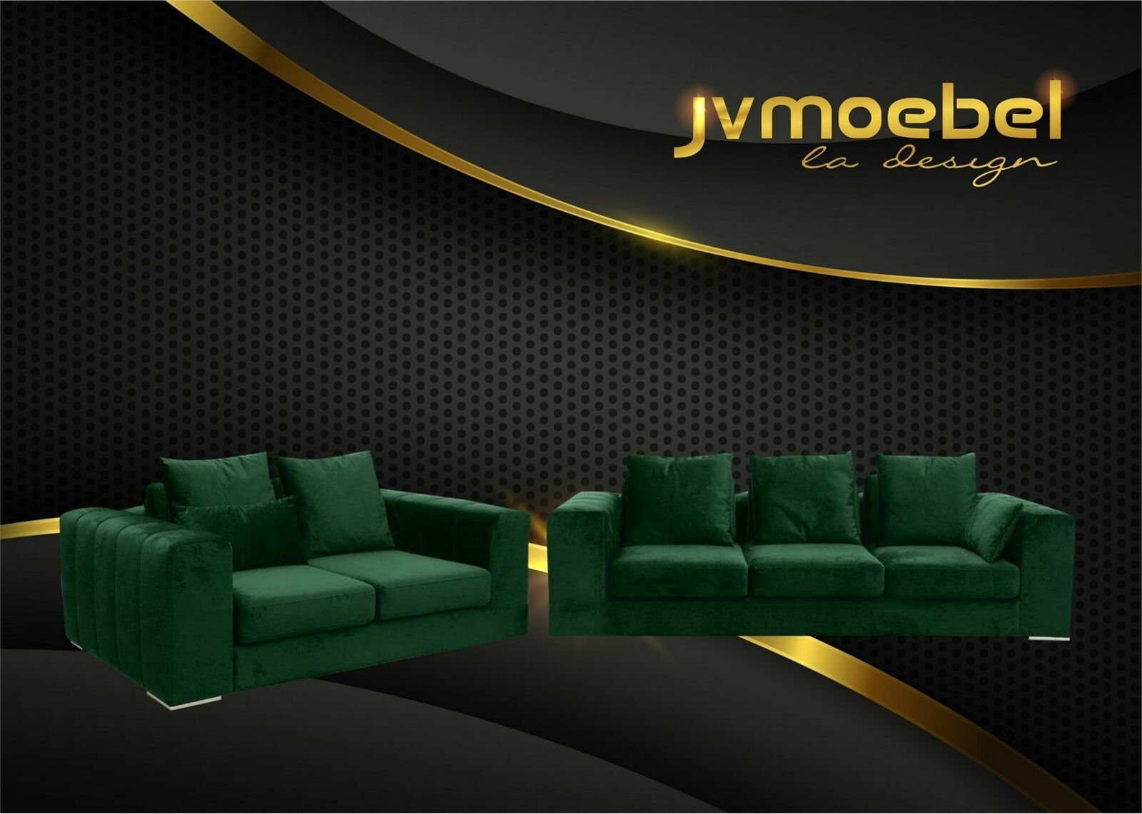 Garnitur Sitzer Sofa Sofagarnitur Couch Big JVmoebel Sofa 32 Grün Textil Wohnzimmer Set