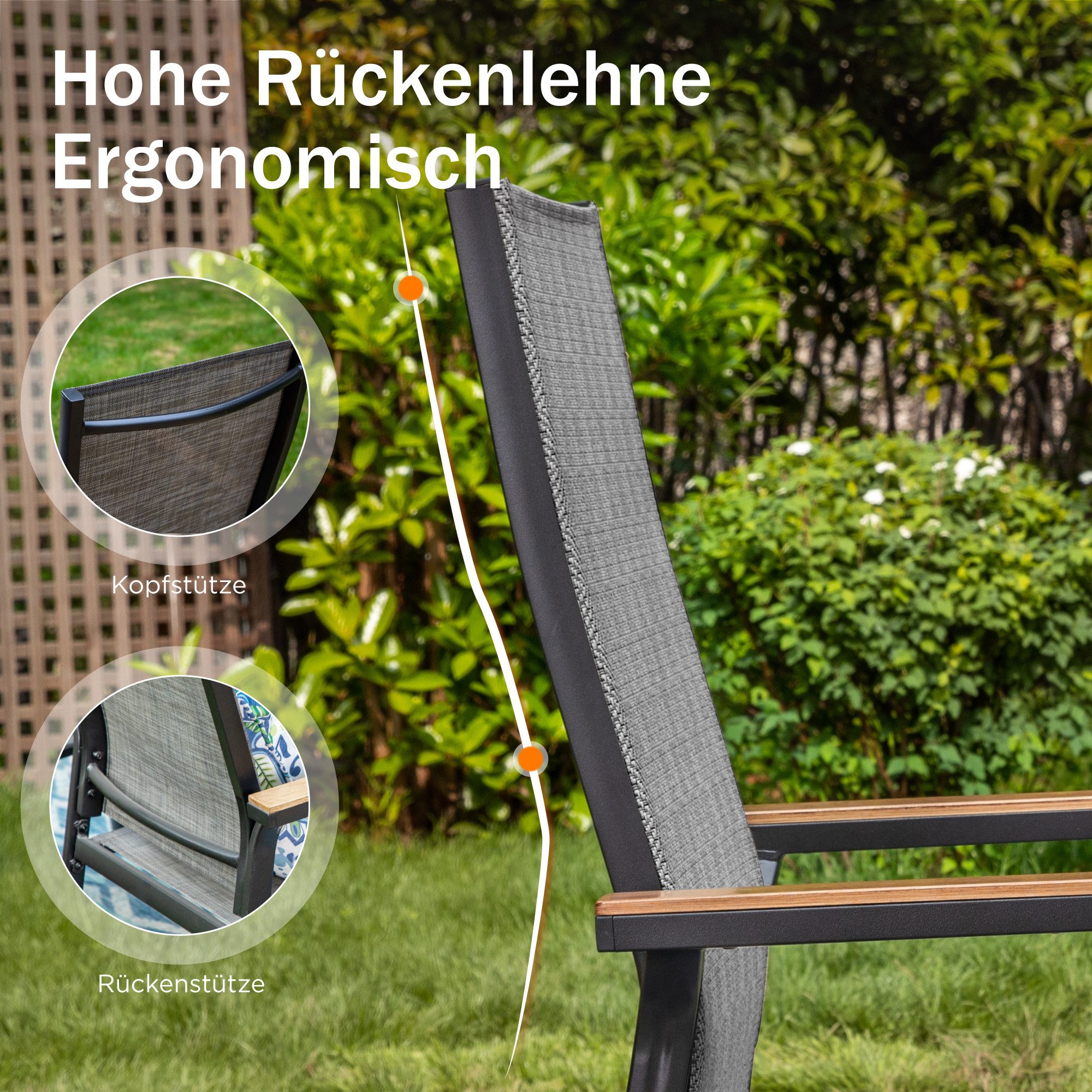 PHI VILLA Garten-Essgruppe, (Gartenmöbel Set Outdoor Balkon Esstisch)