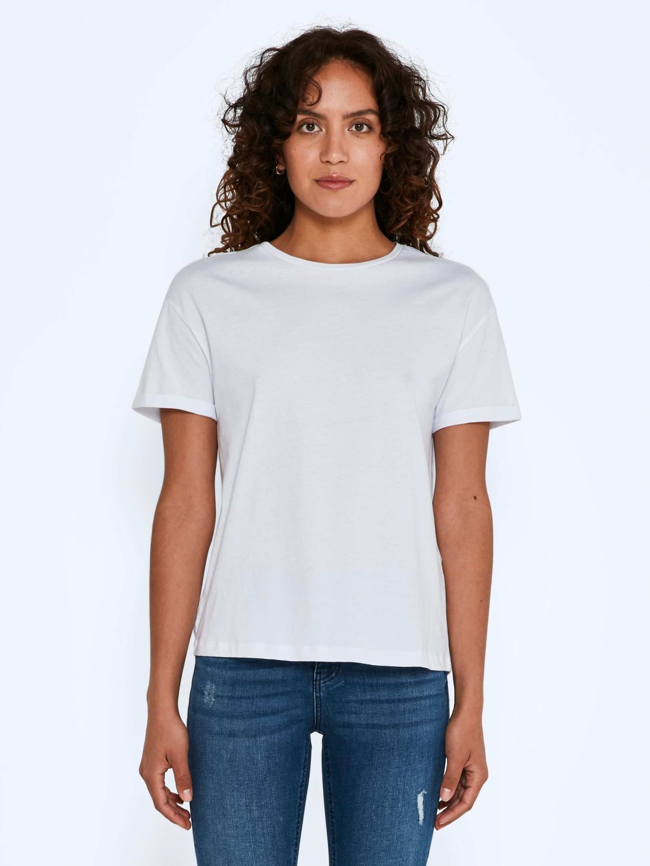 Details, (1-tlg) Detail may Plain/ohne Weiteres White T-Shirt Noisy Bright Brandy