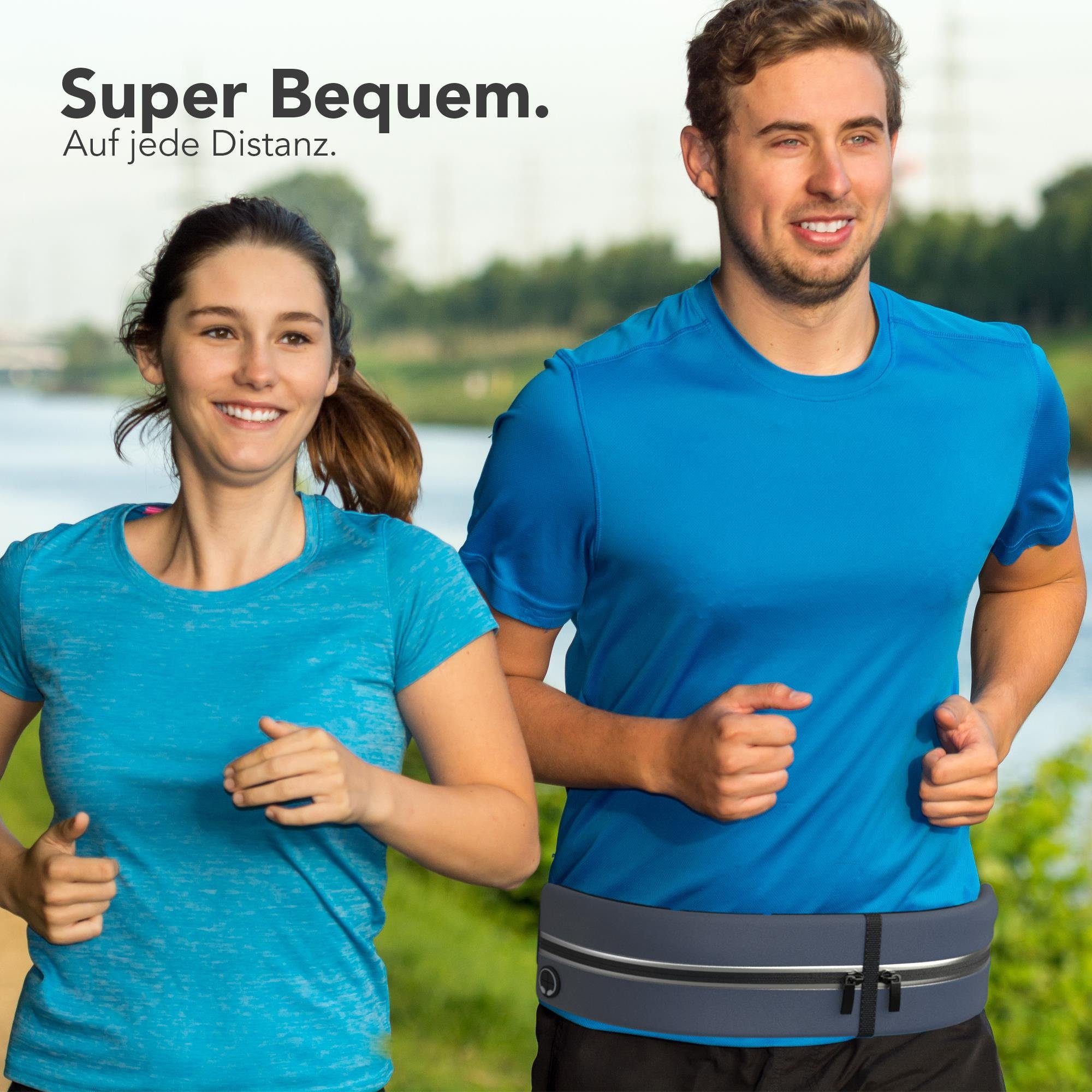 EAZY CASE Laufgürtel Universal Sport Bauchtasche Schmal Damen Herren Bauchtasche Joggingtasche Laufgürtel Sporttasche Blau