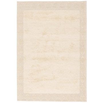 Wollteppich Natur Teppich Shaggy Wolle Linea Bordüre, Pergamon, Rechteckig, Höhe: 15 mm