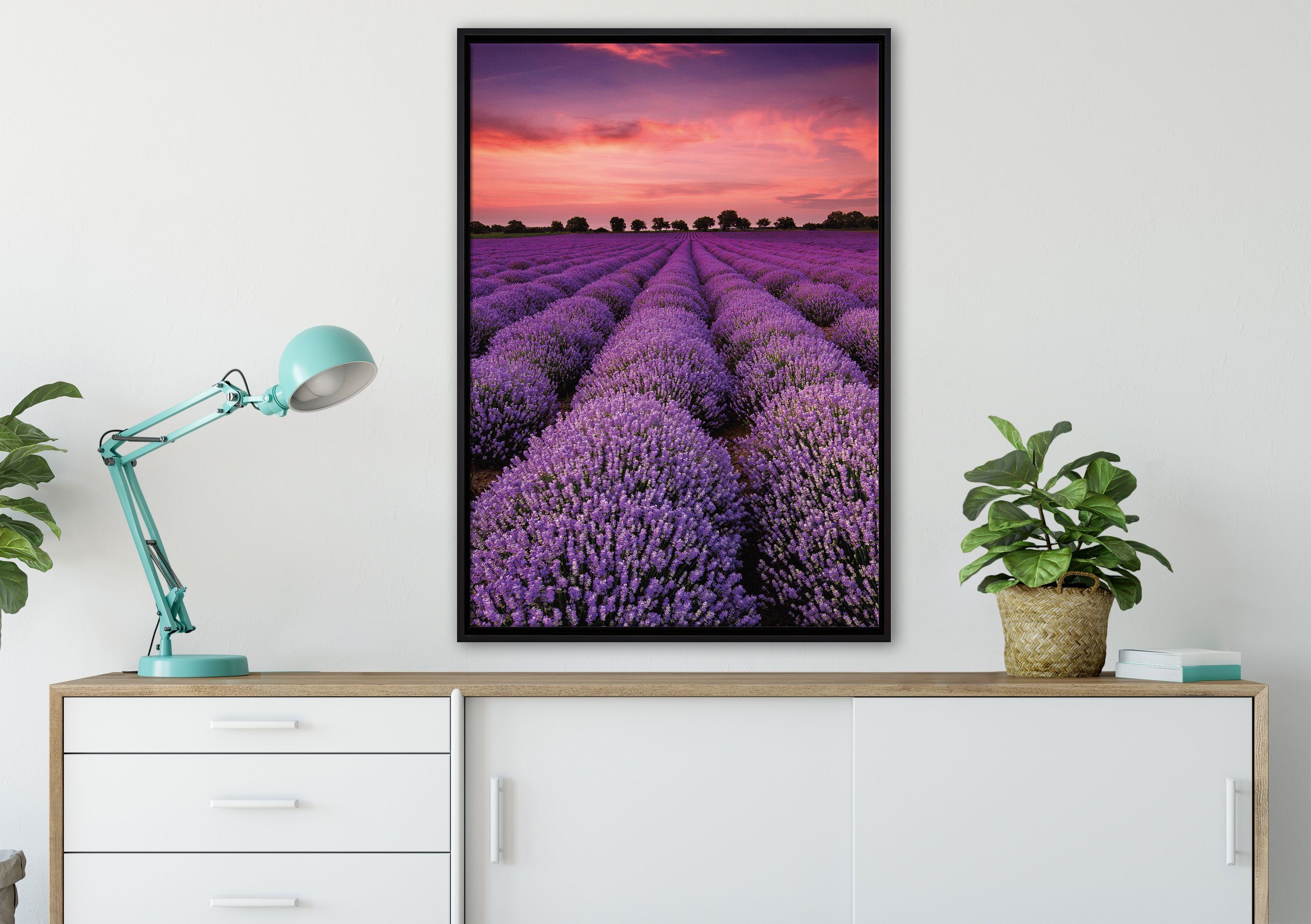 Pixxprint Wunderschöne inkl. Leinwandbild Wanddekoration fertig Lavendel Provence, gefasst, St), in einem Schattenfugen-Bilderrahmen Zackenaufhänger (1 bespannt, Leinwandbild