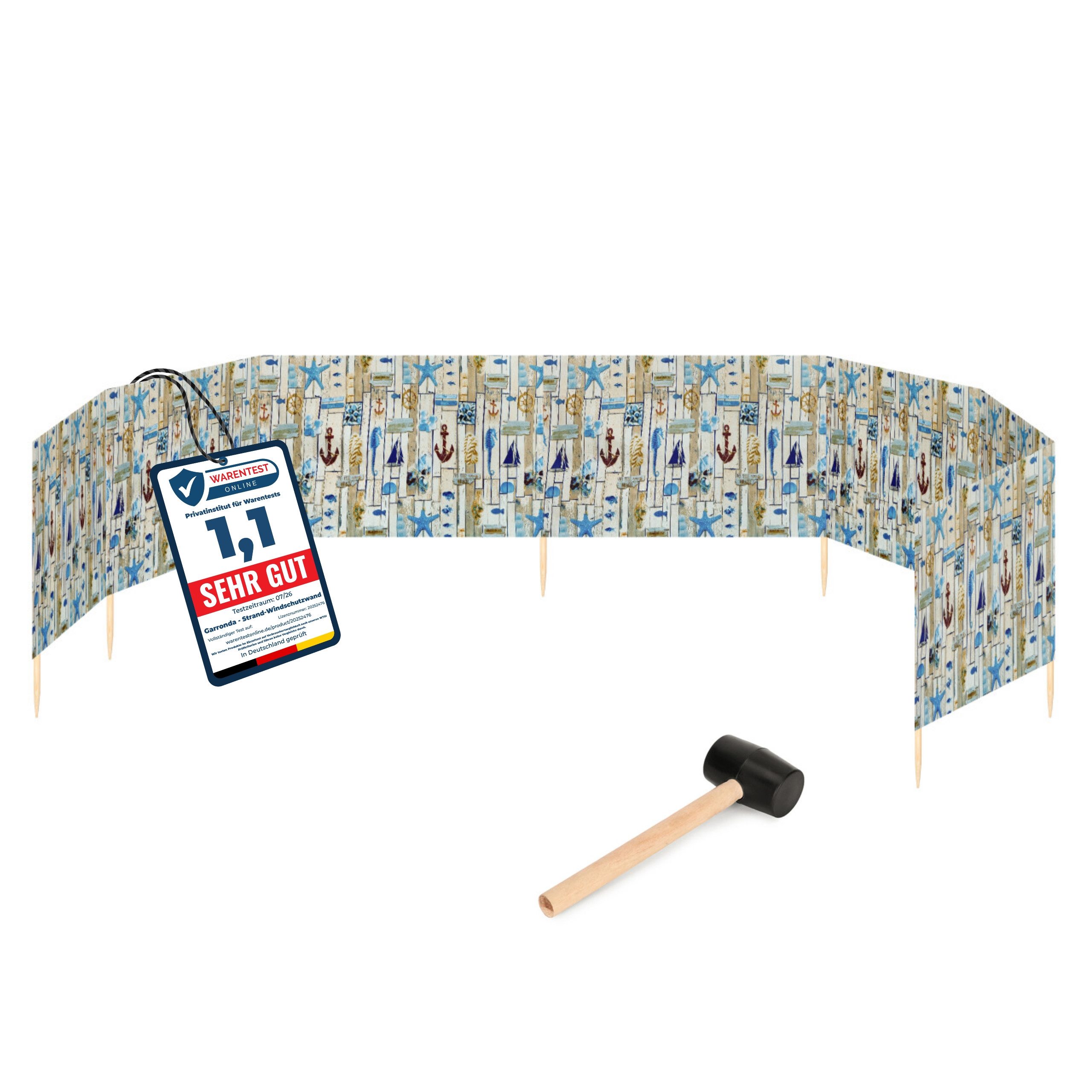 Garronda Windschutz Strand Sichtschutz 10m lang mit Gummihammer Garten Meer GAEX001, (mit Gummihammer)