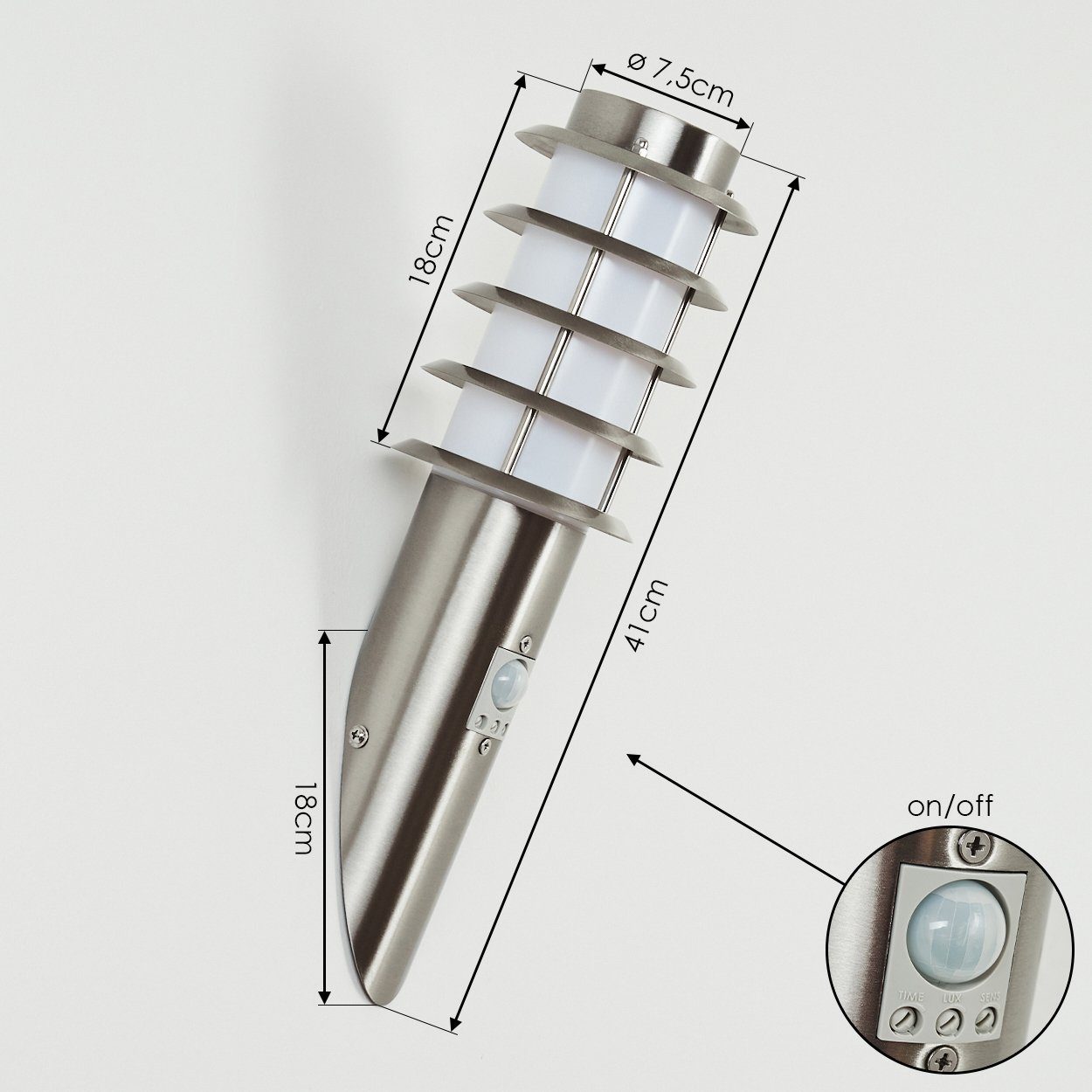 hofstein Außen-Wandleuchte »Virco« moderne Außenleuchte IP44 Bewegungsmelder Leuchtmittel, m. ohne Nickel-matt/Weiß, Wandlampe Metall/Kunststoff E27, aus in