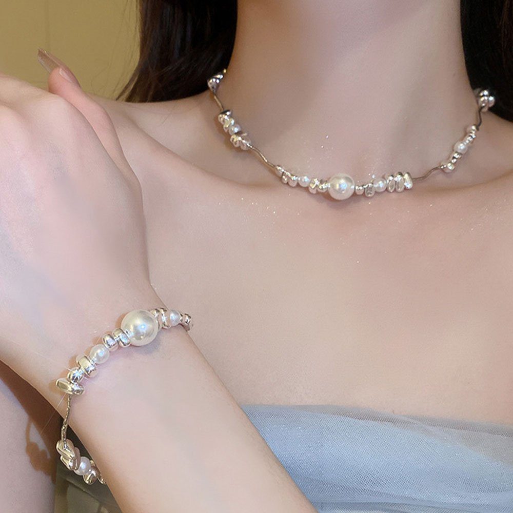 LAKKEC Schmuckset Halskette Armband Hochzeits Elegant funkelnd Perlen-Set Damenschmuck, (2-tlg) Geeignet für Hochzeiten Bankette und Partys