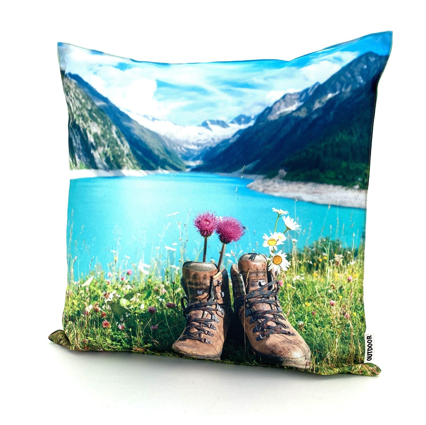 heimtexland Dekokissen Outdoorkissen 45x45 Outdoor Garten Deko Kissen, Lotus Effekt, schmutz- und wasserabweisend, inkl. Füllung Alpen-Stiefel