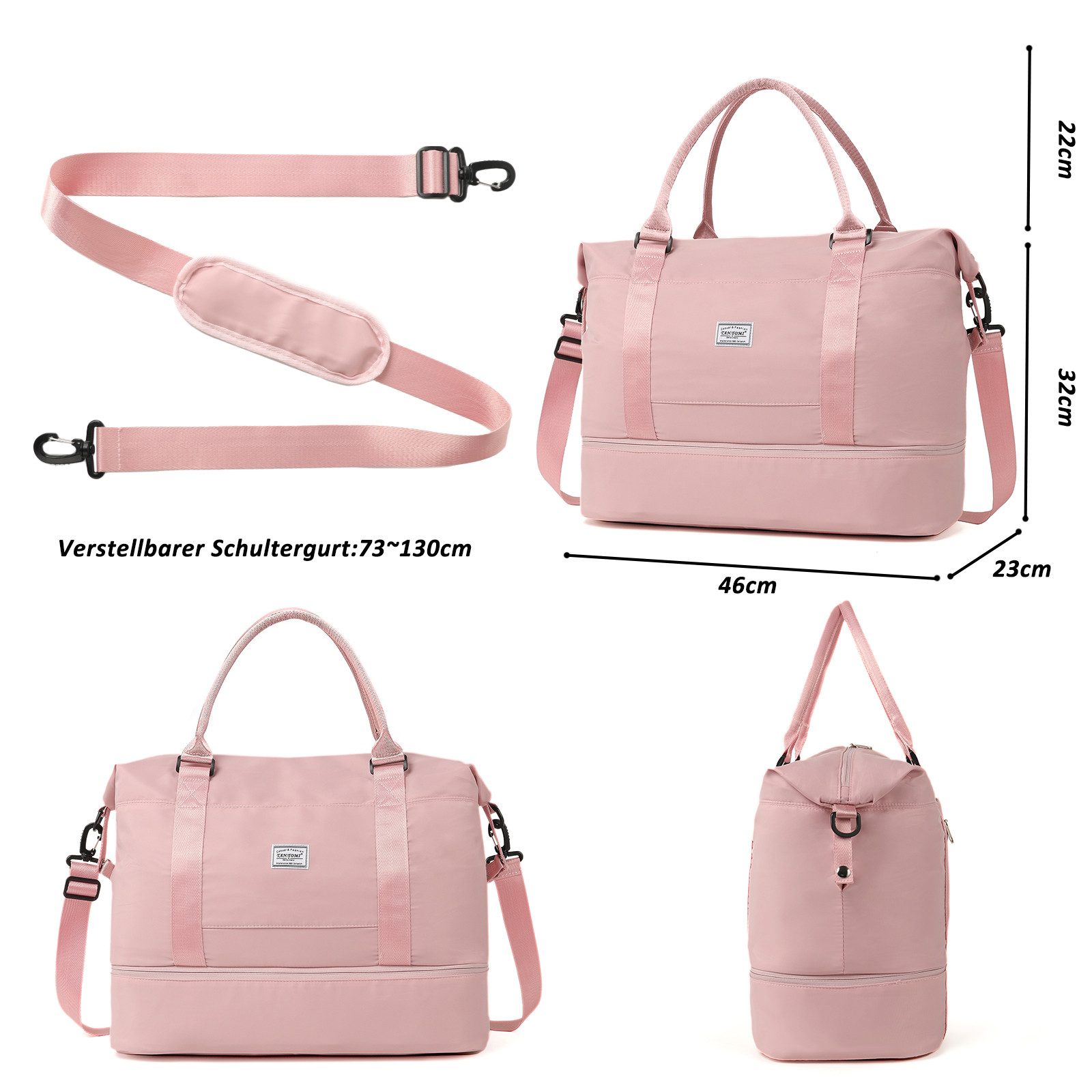 TAN.TOMI Reisetasche Wasserdichter Reise-Seesack - Tragetasche, Sporttasche, Schultertasche (Erweiterbar mit Trolley-Ärmel und Nasstasche), Wochenendtasche für Damen und Herren - Krankenhaus-Tasche