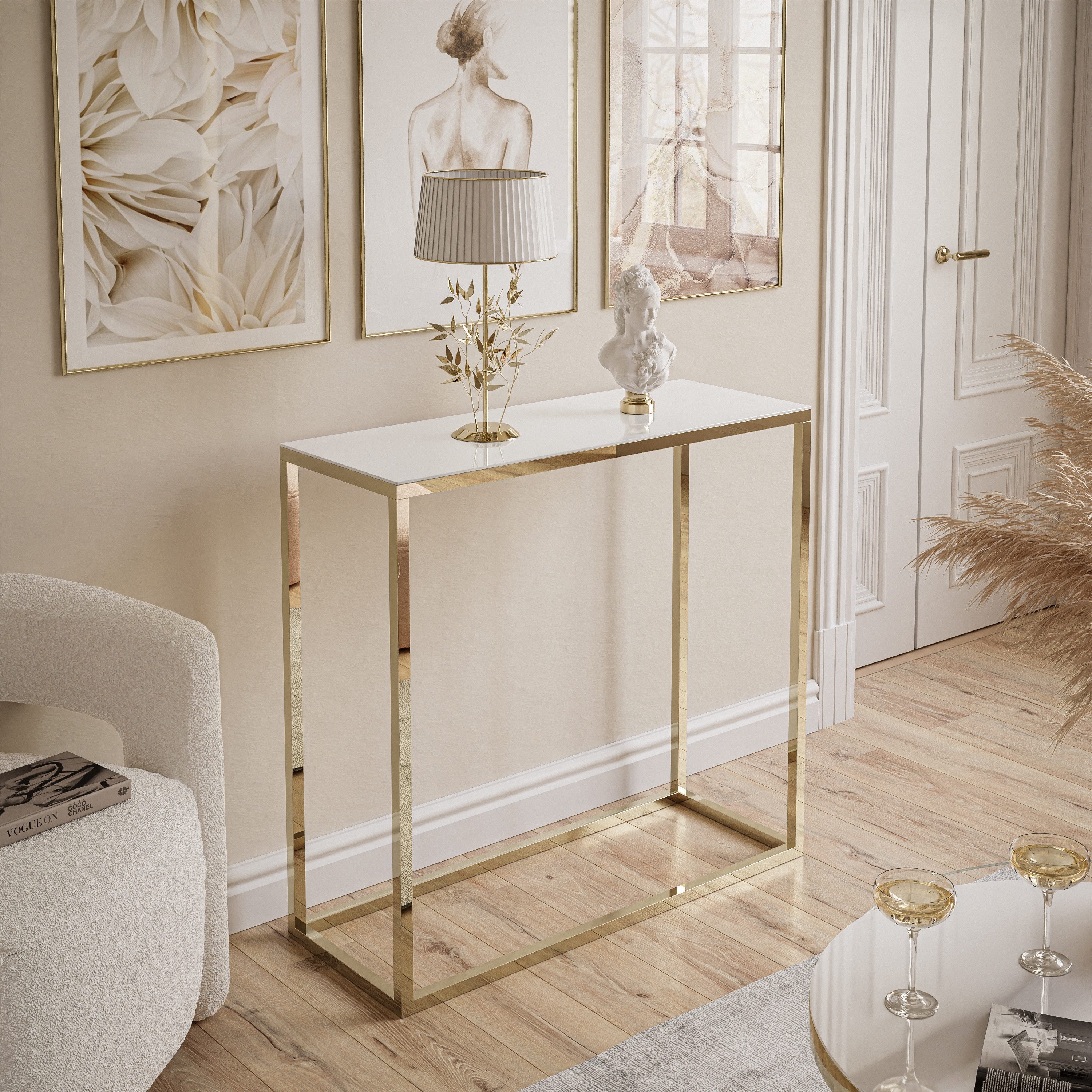 Lookway Konsolentisch MODERN GLASS mit goldfarbenem, verchromtem Gestell (1 günstig online kaufen