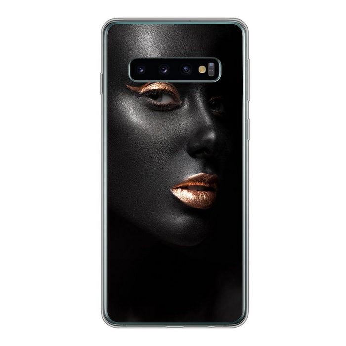 MuchoWow Handyhülle Frau - Make-up - Kupfer - Schwarz Phone Case Handyhülle Samsung Galaxy S10 Silikon Schutzhülle