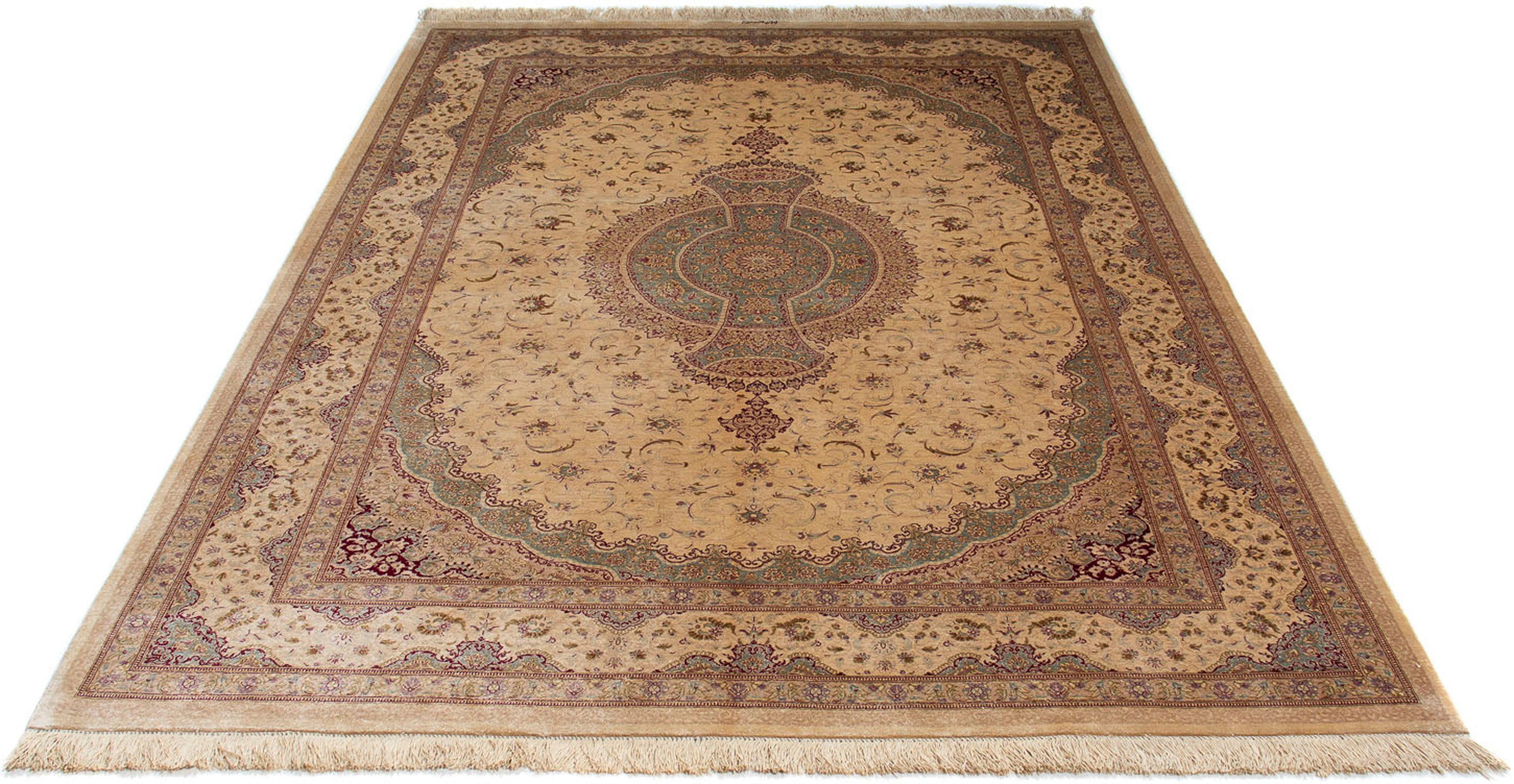 Orientteppich Perser - Ghom - 233 x 158 cm - beige, morgenland, rechteckig, Höhe: 10 mm, Wohnzimmer, Handgeknüpft, Einzelstück mit Zertifikat