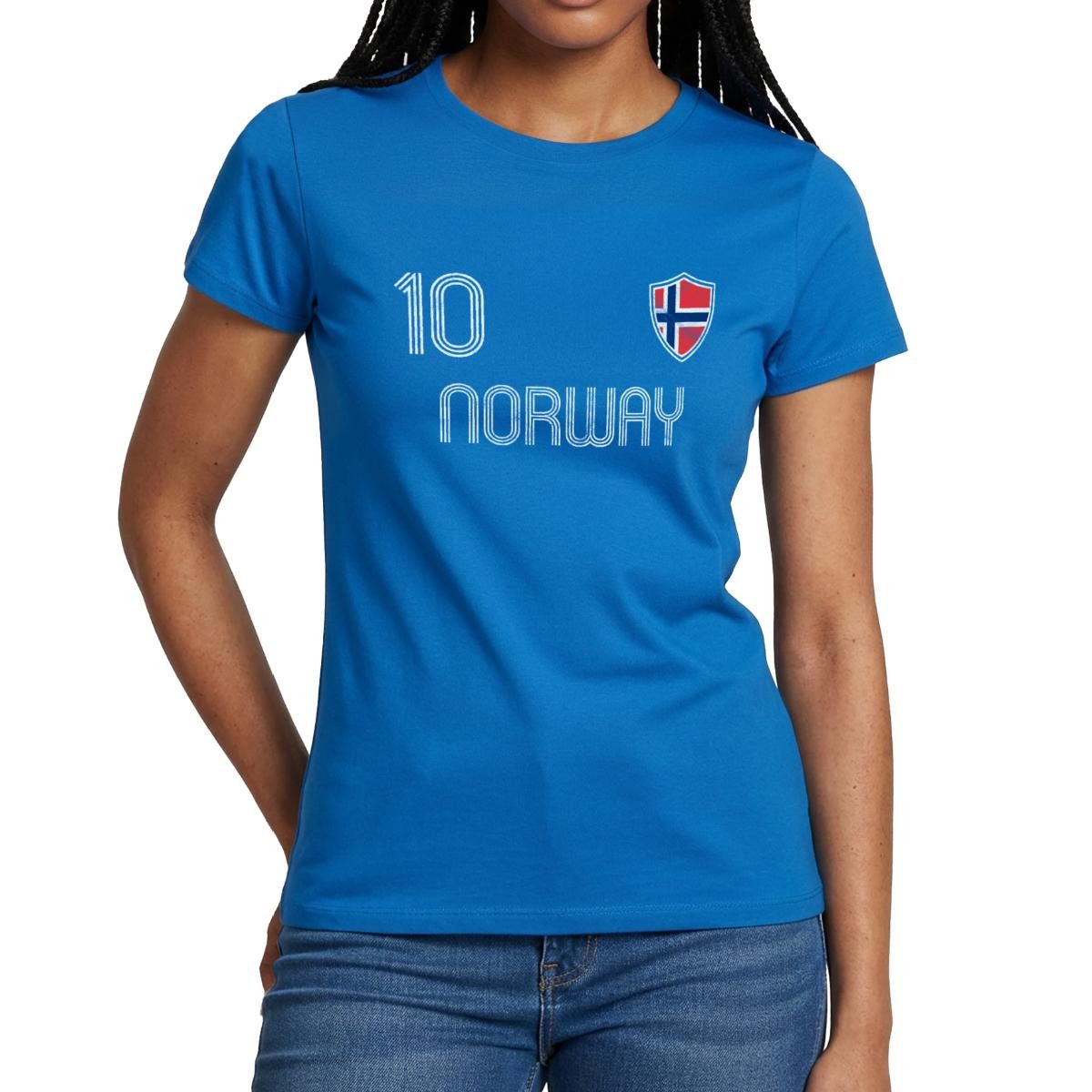 Spreadshirt T-Shirt Norwegen Trikot, Norwegen Fußball Flagge Frauen T-Shirt (1-tlg) Slim Fit, fällt klein aus