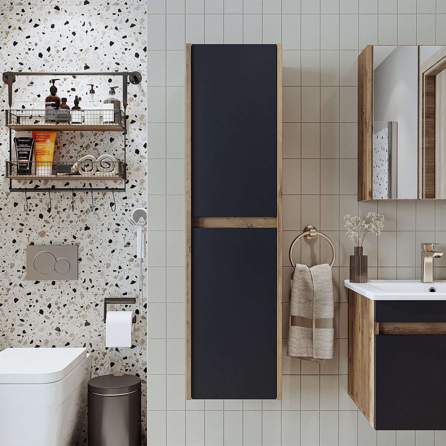 Roomart Badmöbel-Set Badezimmer Hochschrank 115 cm, 4 Fächer in 5 Farben mit Soft-Close, (Roomart, Badezimmermöbel, Hochschrank Badregal, in 5 Farben Badschrank – Bild 3 von 5