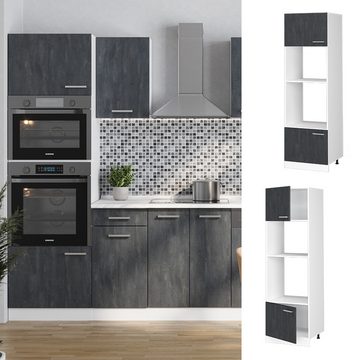 Livinity® Mikrowellenumbauschrank Küchenhochschrank R-Line 60 cm Weiß Schwarz Beton