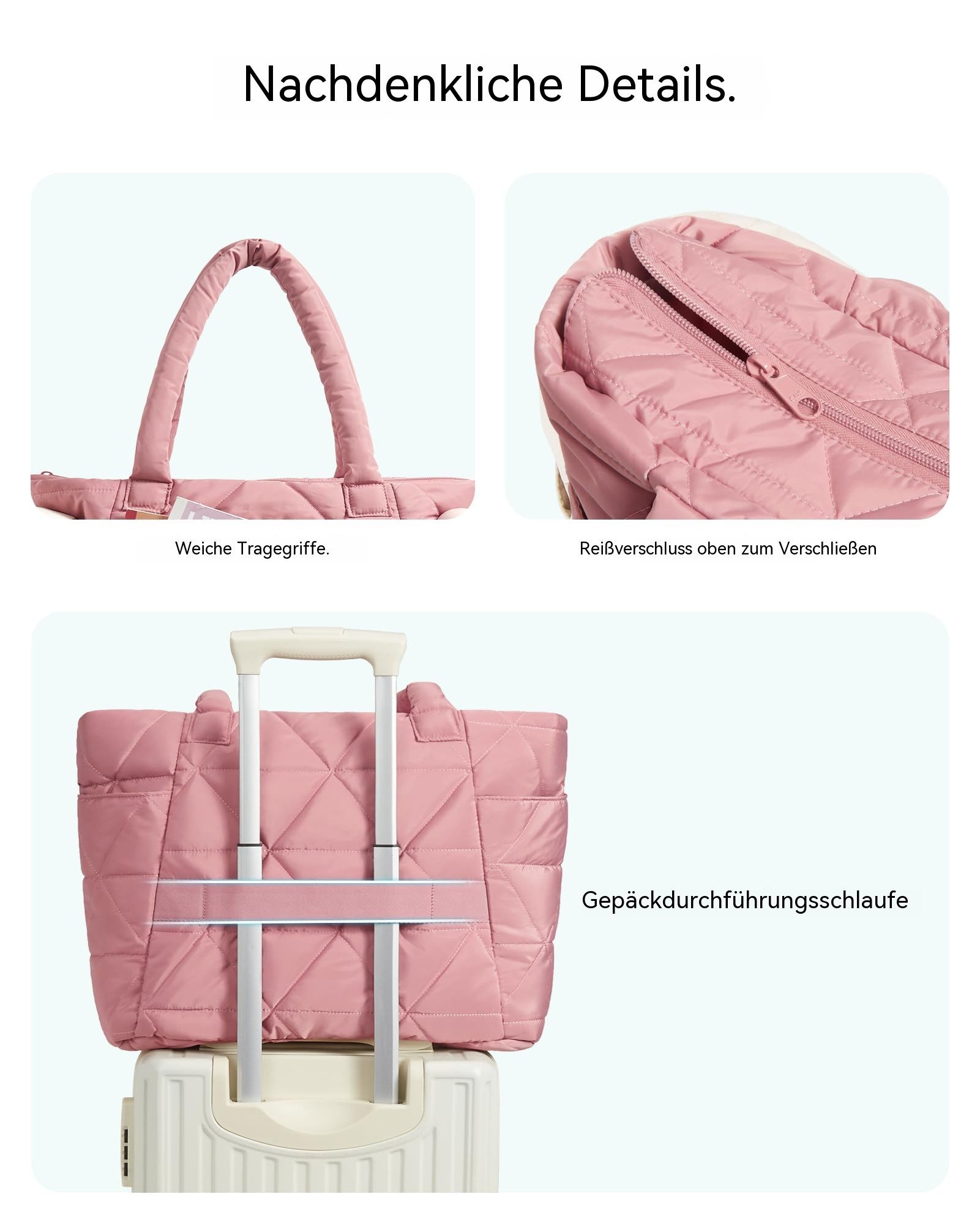 nsihing Schultertasche Handtasche damen Umhängetaschen crossbody bag, Große Stepp-Tasche mit Reißverschluss und mehreren Fächern – Bild 5 von 5