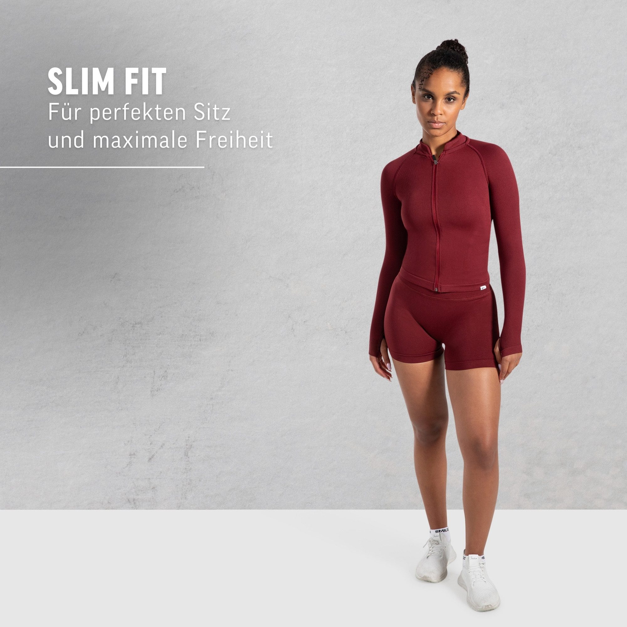 Smilodox Outdoorjacke Revia, Slim Fit Laufjacke mit Stehkragen & Daumenöffnungen, Workout Fitness Oberteil, elastisches Funktionsmaterial, Sportjacke