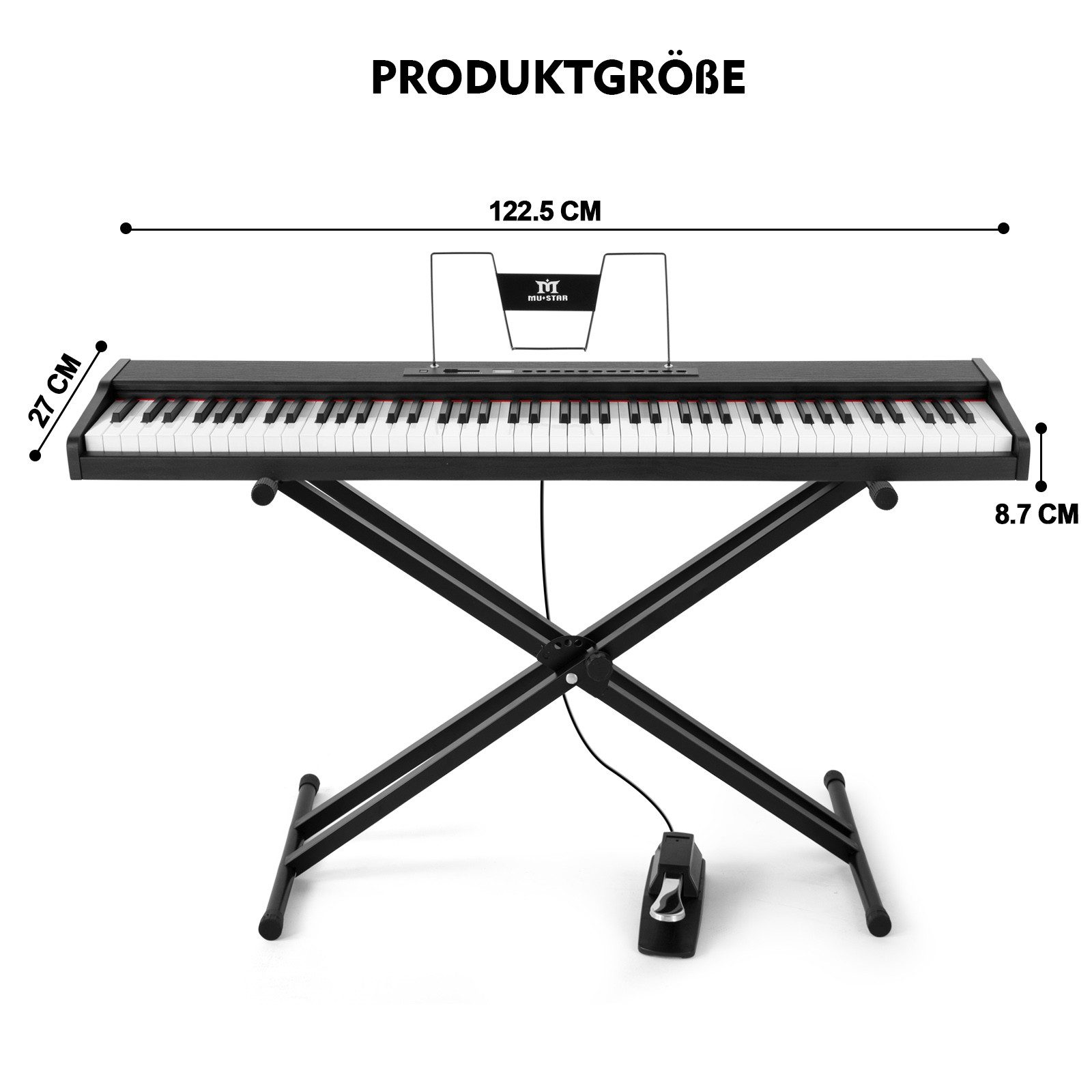 MUSTAR Digitalpiano 88-Tasten E-Piano mit Ständer, kabellose Verbindung, Koffer, Sustain-Pedal, tragbares Vollgrößen-Klavier für Anfänger