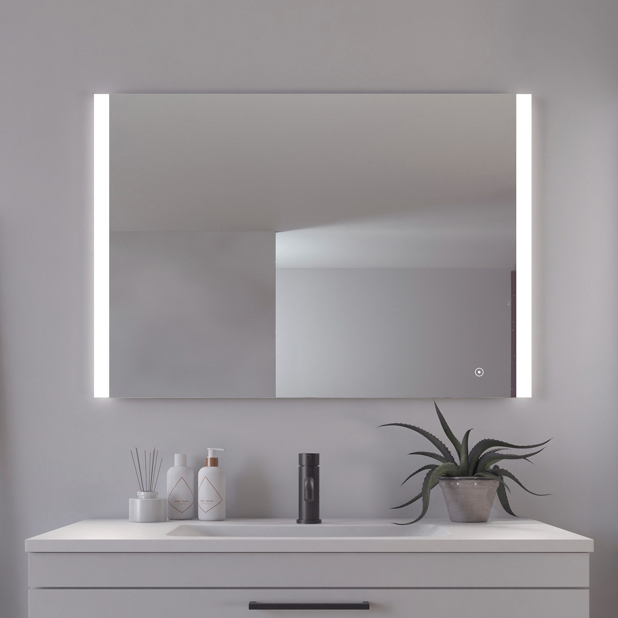 Loevschall Badspiegel Vega Quadratisch, Badzimmerspiegel mit LED Beleuchtun günstig online kaufen