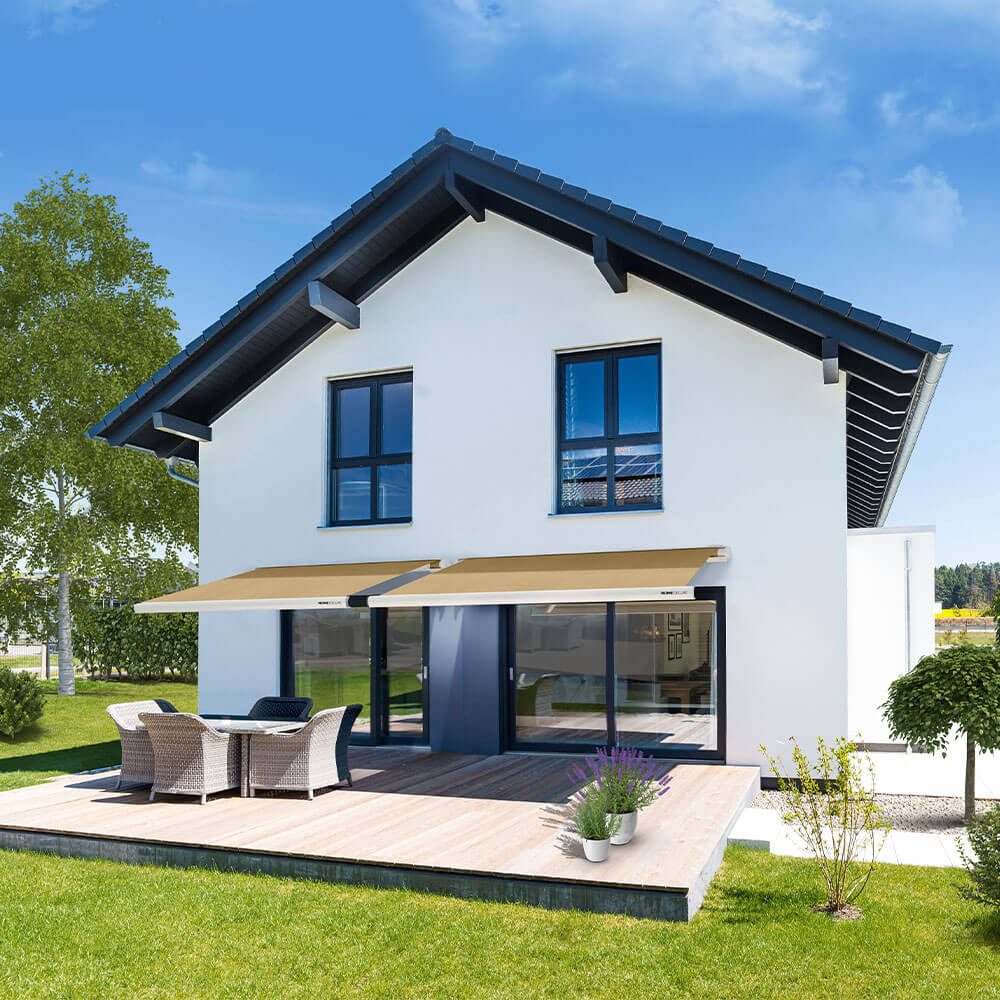 HOME DELUXE Gelenkarmmarkise LED Vollkassettenmarkise elektrisch Inkl. Aluminiumrahmen, Windsensor / Sonnensensor, Markise