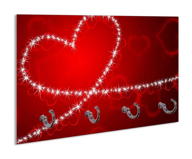 Wallario Handtuchhalter Leuchtendes Herz aus Sternen vor rotem Hintergrund, aus Glas mit 4 Metallhaken