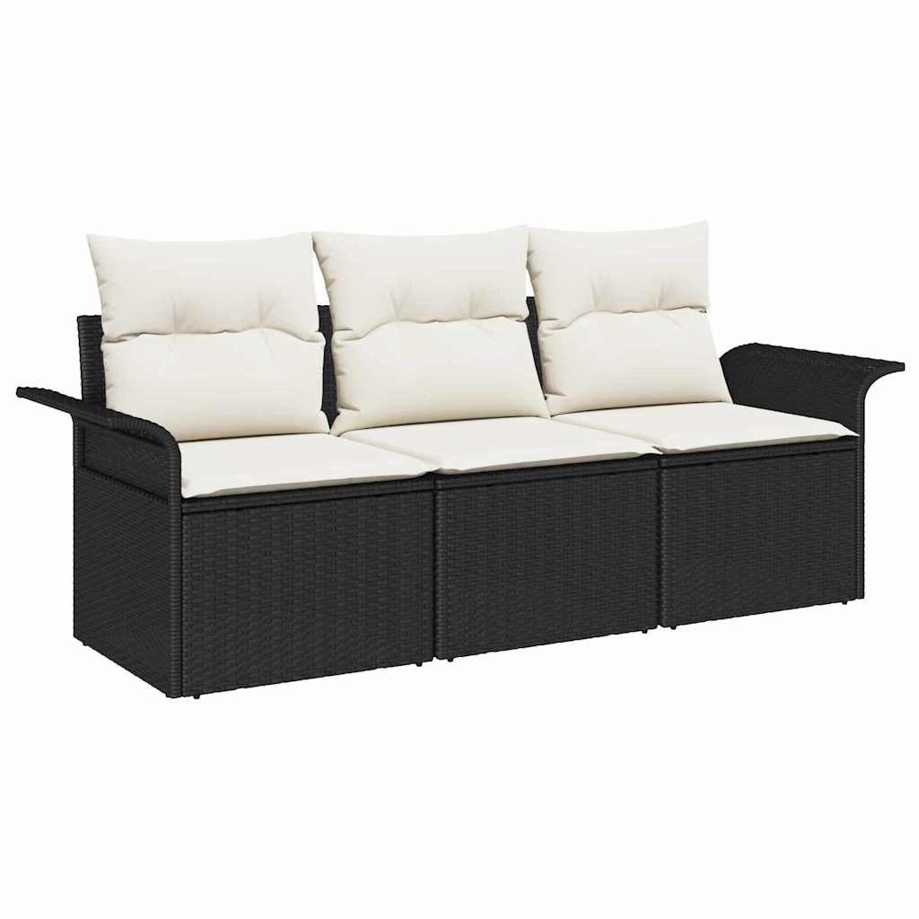 vidaXL Loungesofa Garten-Sofa-Set 3 pcs Schwarz 196 x 62 x 85cm Poly-Rattan, 3 Teile