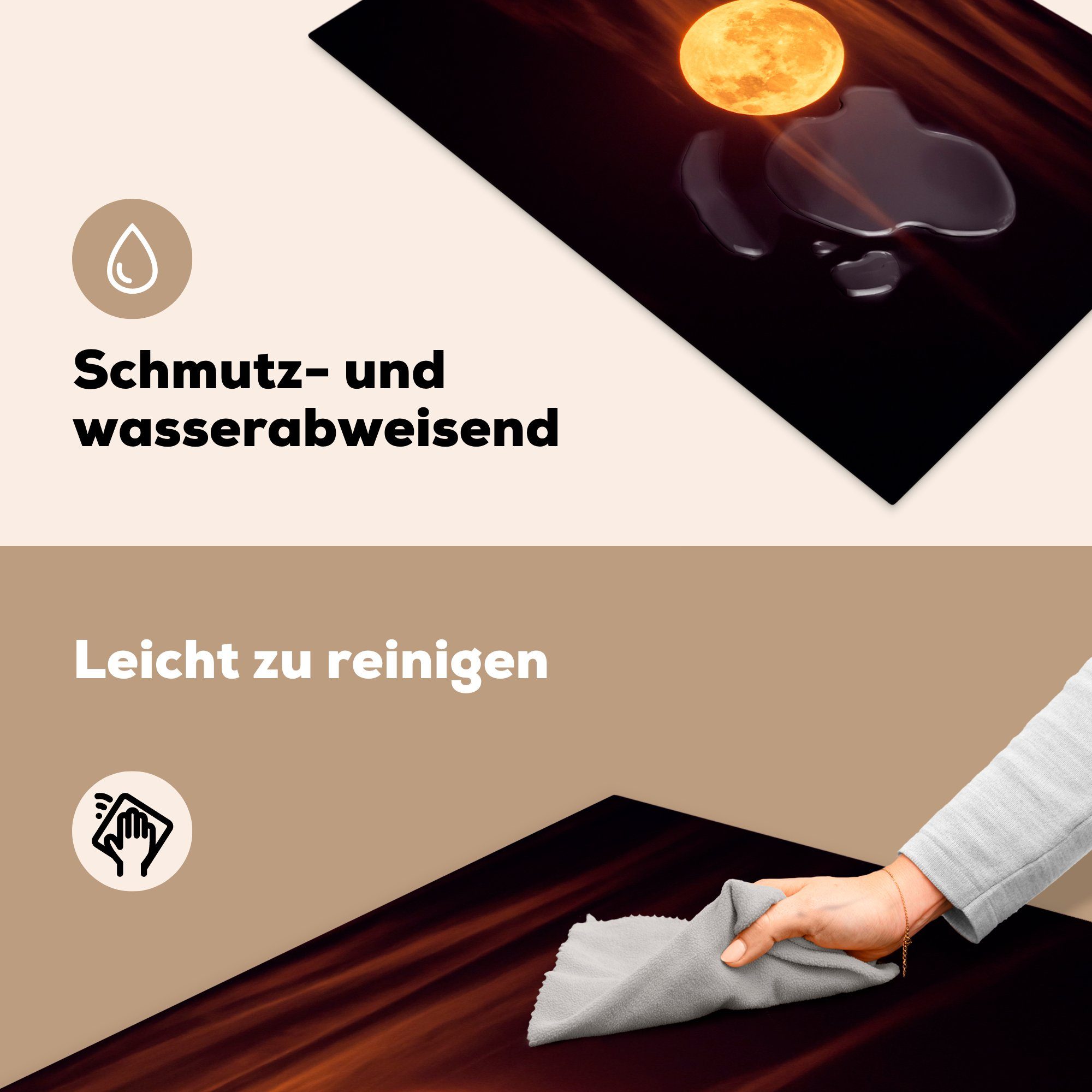 81x52 - (1 - Mond für cm, tlg), Orange Ceranfeldabdeckung die Herdblende-/Abdeckplatte Vinyl, MuchoWow Induktionskochfeld küche, Nacht, Schutz