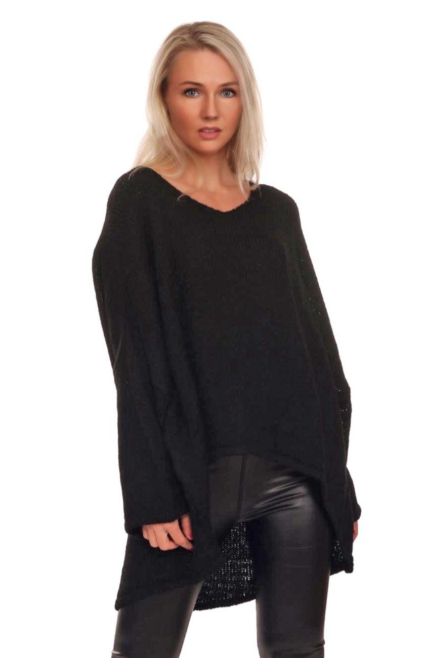 lang im hinten Moda Schwarz Charis Strickpullover Look V-​Ausschnitt kurz Oversized vorne