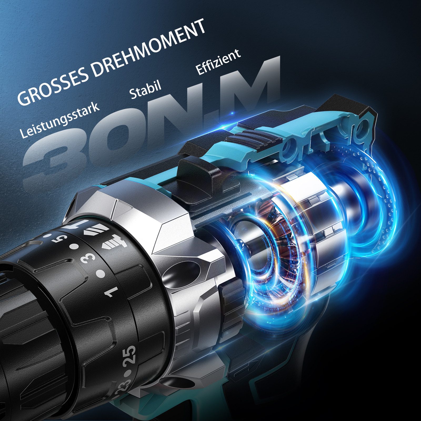 AeroAxis Akku-Bohrschrauber 3-in-1 Akkuschrauber Set, 30 N.m Max, 2 Gang, 25+3 Drehmomentstufen, 21 V, max. 1350 U/min, (Set, 24-tlg., 1 x 1500mAh Akkus), Ergonomisches Design, LED-Licht Für Reparatur und Garten DIY Projekt