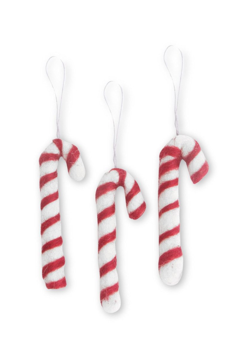 Gry & Sif Hängedekoration Filzanhänger 3er Set - ZUCKERSTANGEN - rot/weiß