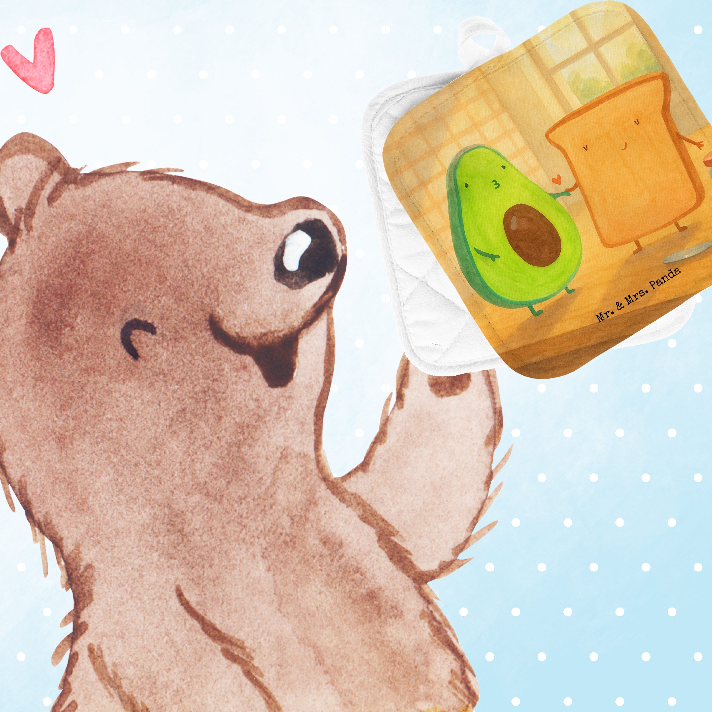 Mr. & Mrs. Panda Topflappen Avocado Toast Design, Topfuntersetzer, Weiß, Hochzeit, Liebe, Topflap, (Packung), Avocado Verliebt Freundin