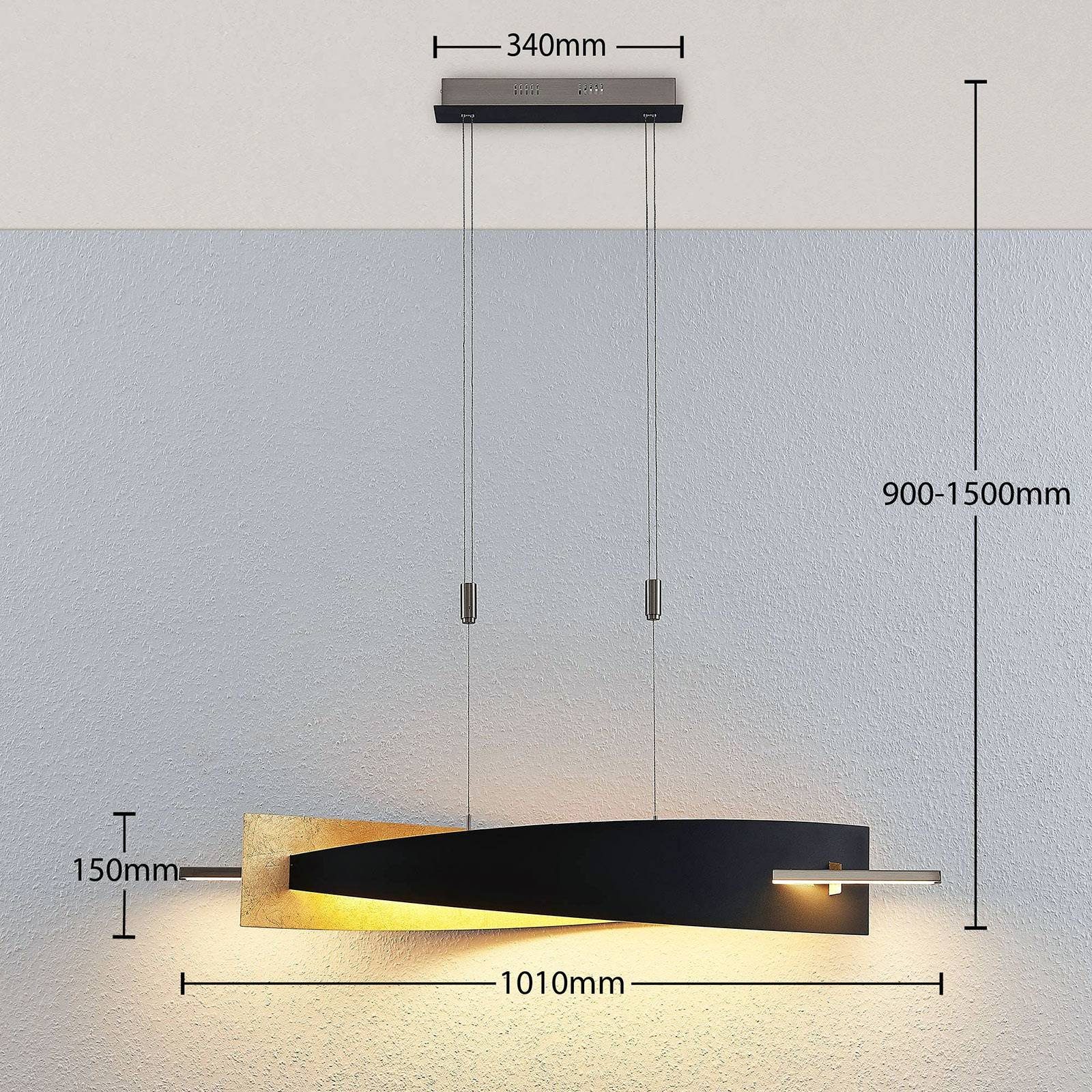 inkl. LED-Leuchtmittel Marija, gold, LED-Hängeleuchte Leuchtmittel,dimmbar Schwarz, Modern, Metall, Kunststoff, warmweiß, fest verbaut, Lucande dimmbar,