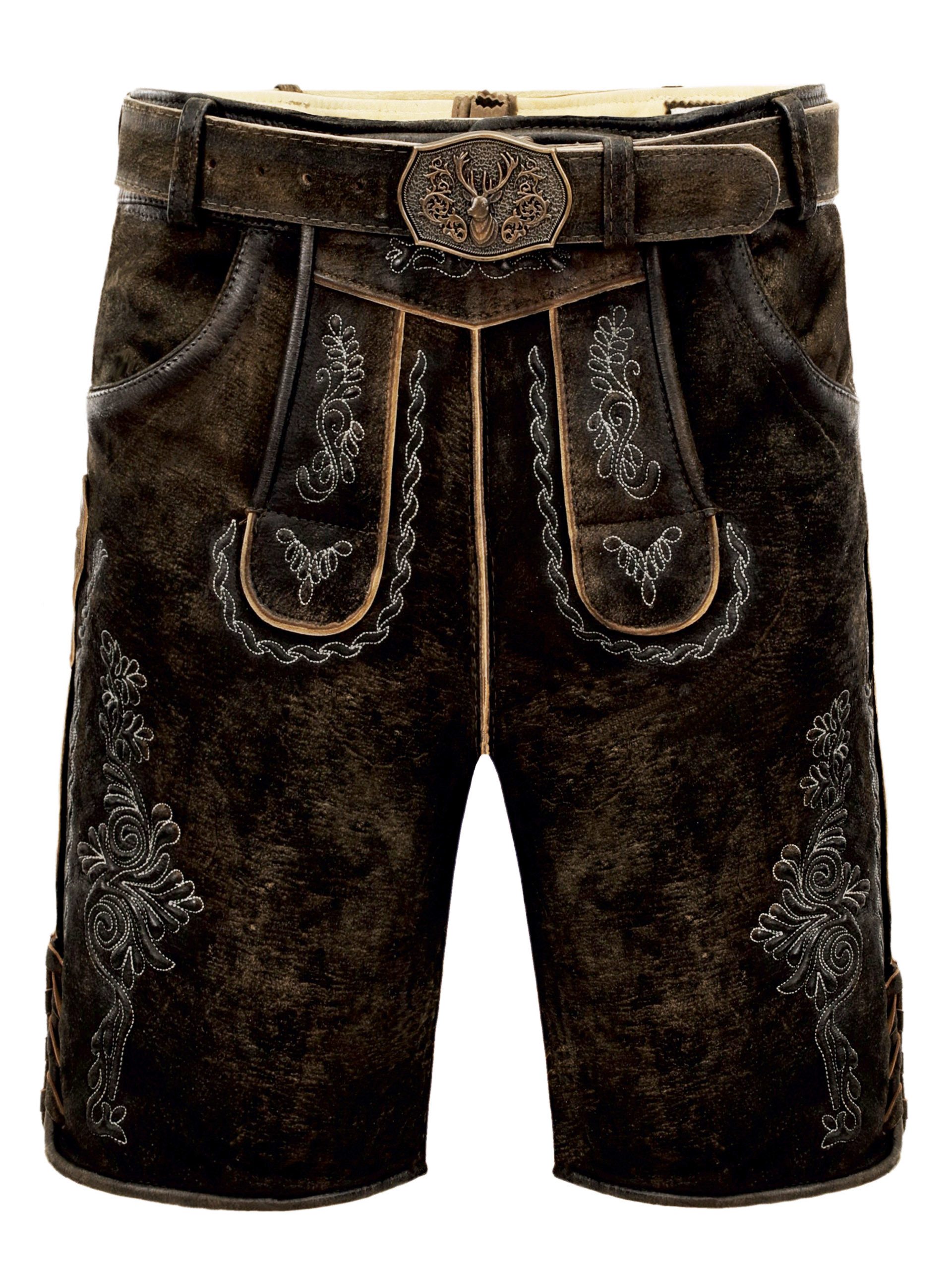 FUCHS Trachtenlederhose Trachtenlederhose Herren kurz Dunkelbraun Echtleder Tracht (1-tlg)