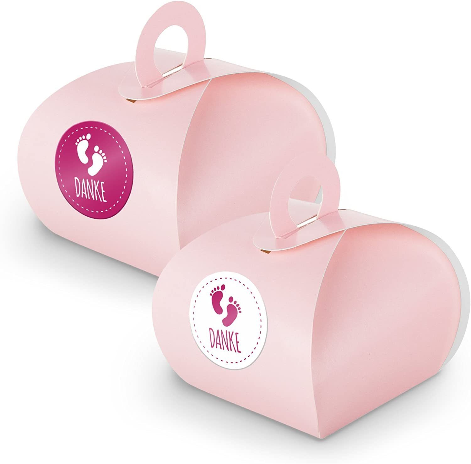 itenga Geschenkpapier (Motiv30) Geschenkschachtel rosa SET Fußabdrücke + Griff Danke 24x mit