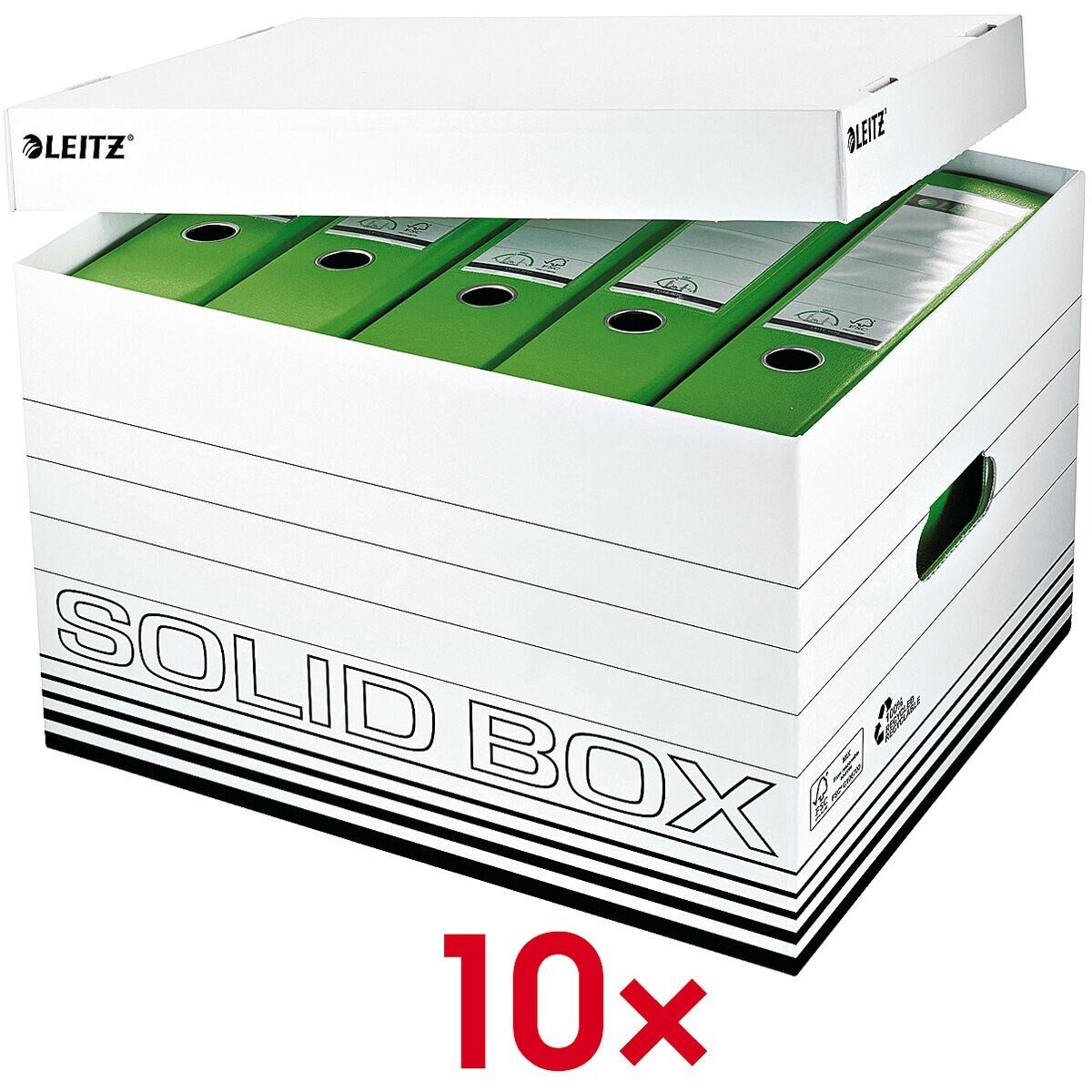 LEITZ Aufbewahrungsbox Solid Box L (10 St), mit Deckel und doppeltem Boden