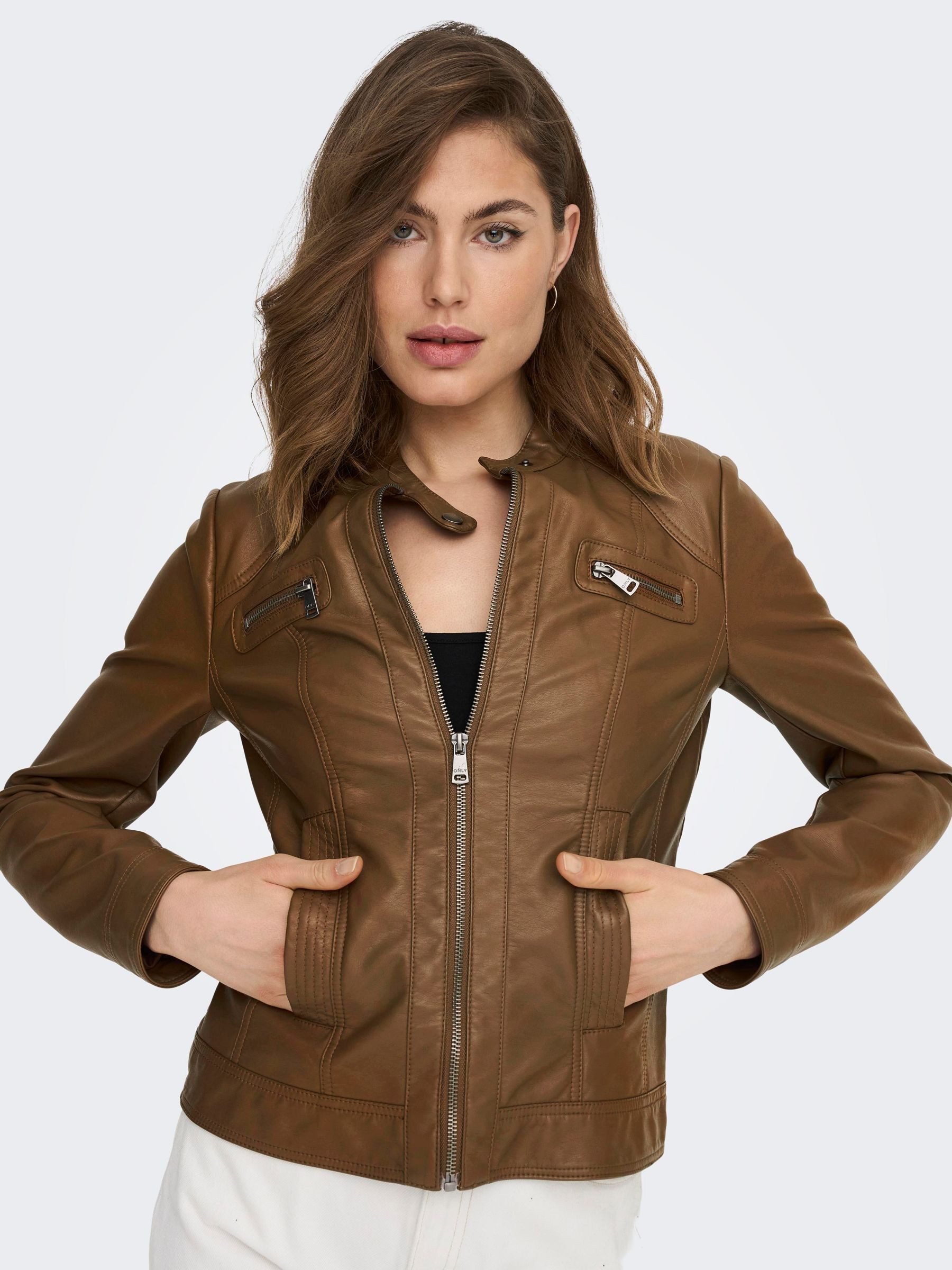 ONLY Lederimitatjacke ONLBANDIT – Bikerjacke mit figurbetonter Form und Reißverschlüssen Lederimitat