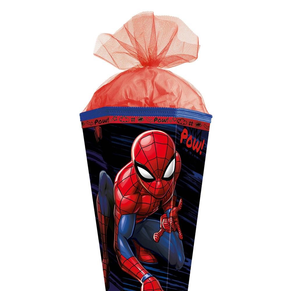 Roth Schultüte Marvel Spiderman, 85cm, eckig, mit Rot(h)-Spitze, rotem Tüll und Spezialborte