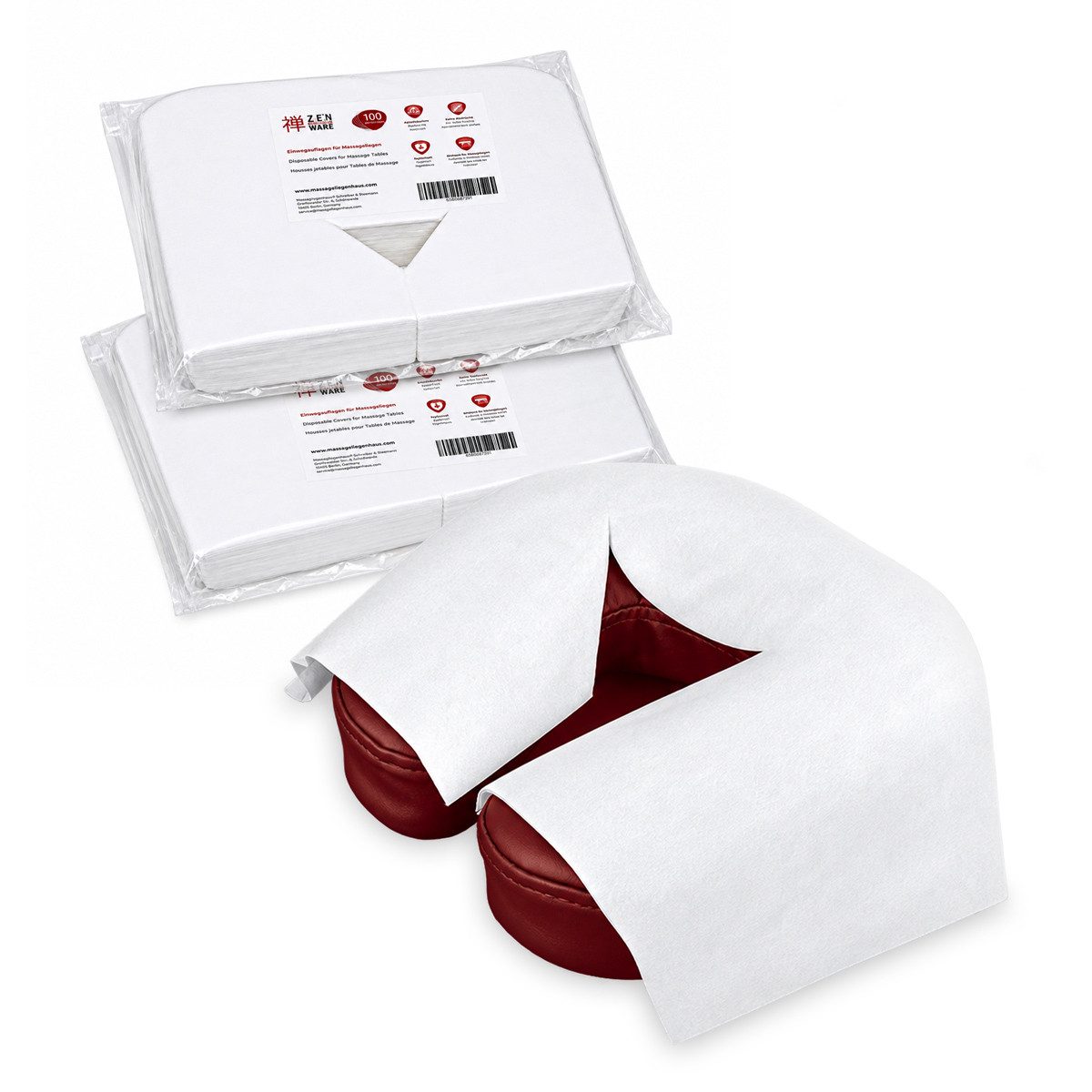 ZEN MASSAGE WARE Massageliege Einwegauflagen für die Massageliege 2x 100Stk. (200-St), Gesichtsauflagen aus angenehm weichem Vlies-Stoff