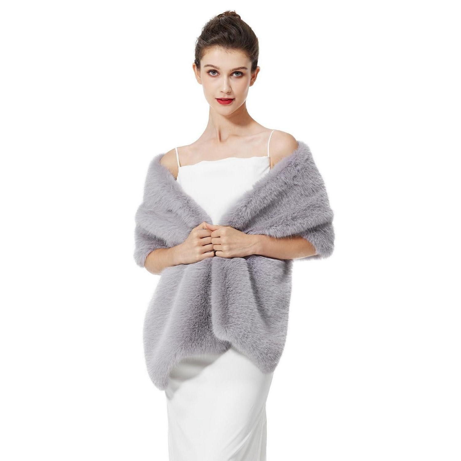 LuxusKollektion Modeschal Damen Kunstpelz Stola Grau Einheitsgröße