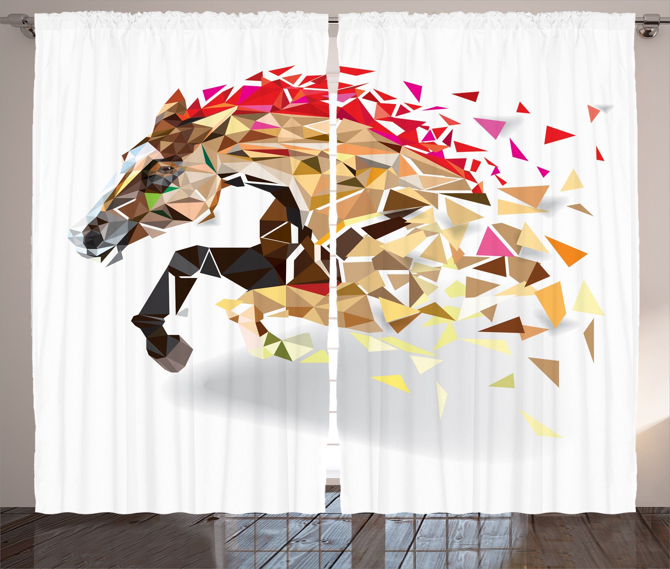 Gardine Schlafzimmer Kräuselband Vorhang mit Schlaufen und Haken, Abakuhaus, Tier Abstrakte Kunst Wild Horse