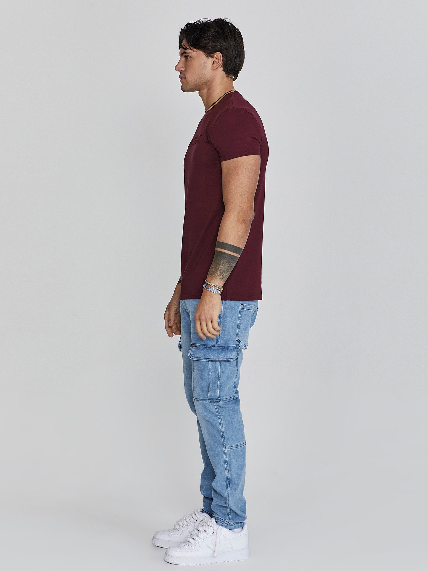 Siksilk T-Shirt SikSilk Herren Bordeaux Muscle Fit T-Shirt günstig online kaufen