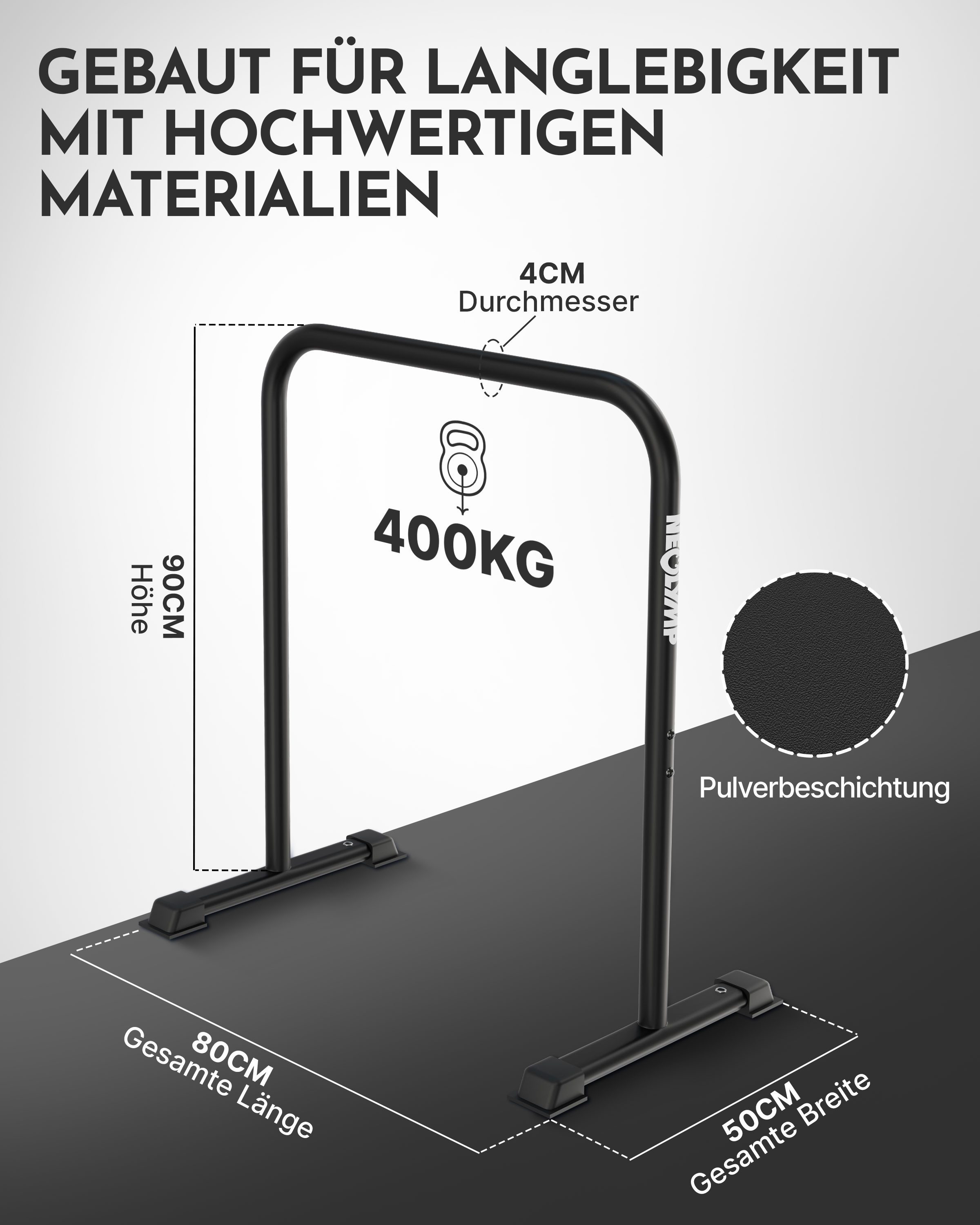 NEOLYMP Liegestützgriffe Dip Barren Calisthenics Equipment – 400 kg belastbare Dip Station (Calisthenics Equipment– rostfreie Dip Stange Fitnessgeräte für Zuhause), Dip Stangen- verstellbare Breite – 90 cm Höhe mit rutschfesten Füßen