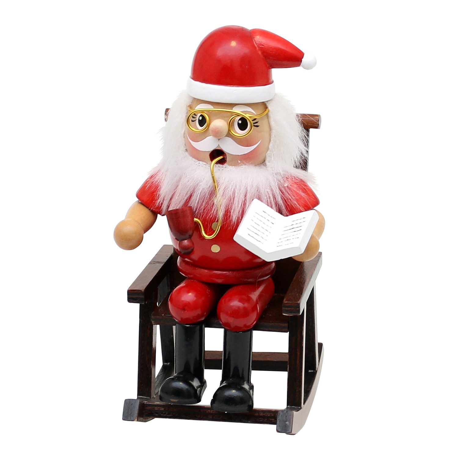 Dekohelden24 Räuchermännchen Holz Räucherfigur / Räuchermann Weihnachtsmann im Schaukelstuhl, L / B / H: 9,5 x 11 x 17 cm.